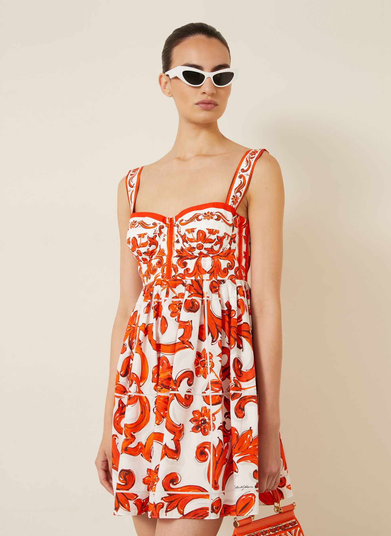 DOLCE & GABBANA Cocktailkleid: ORANGE / WEISS