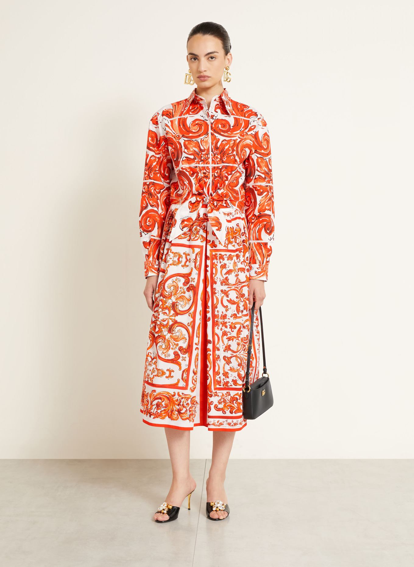 DOLCE & GABBANA Hemdbluse: ORANGE / WEISS