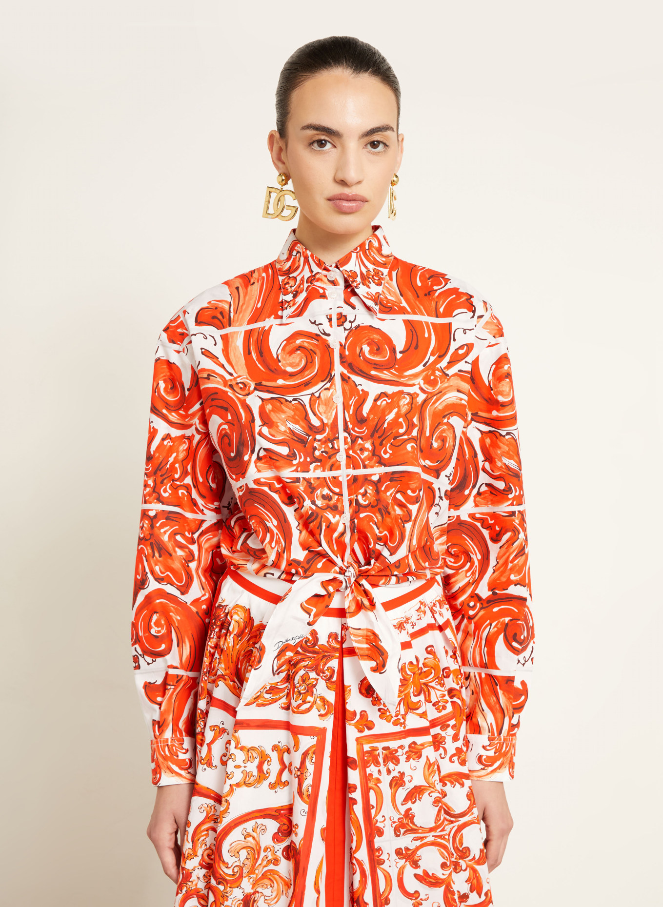 DOLCE & GABBANA Hemdbluse: ORANGE / WEISS