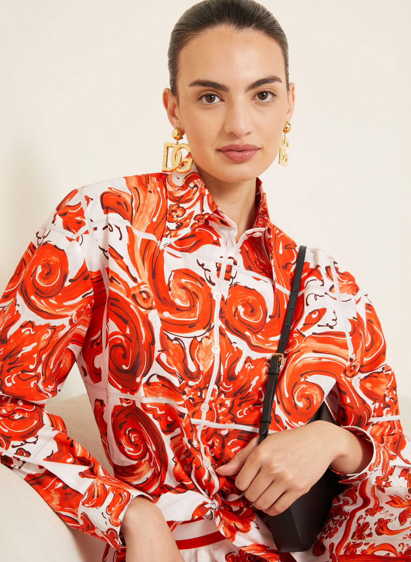 DOLCE & GABBANA Hemdbluse: ORANGE / WEISS
