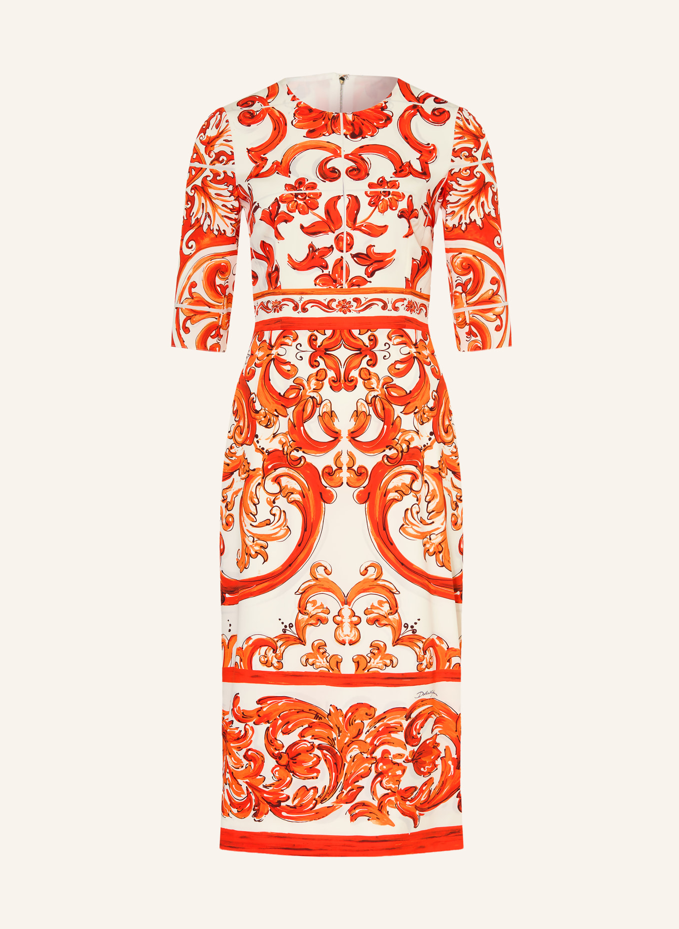 DOLCE & GABBANA Kleid mit Seide und 3/4-Arm: ORANGE / ECRU