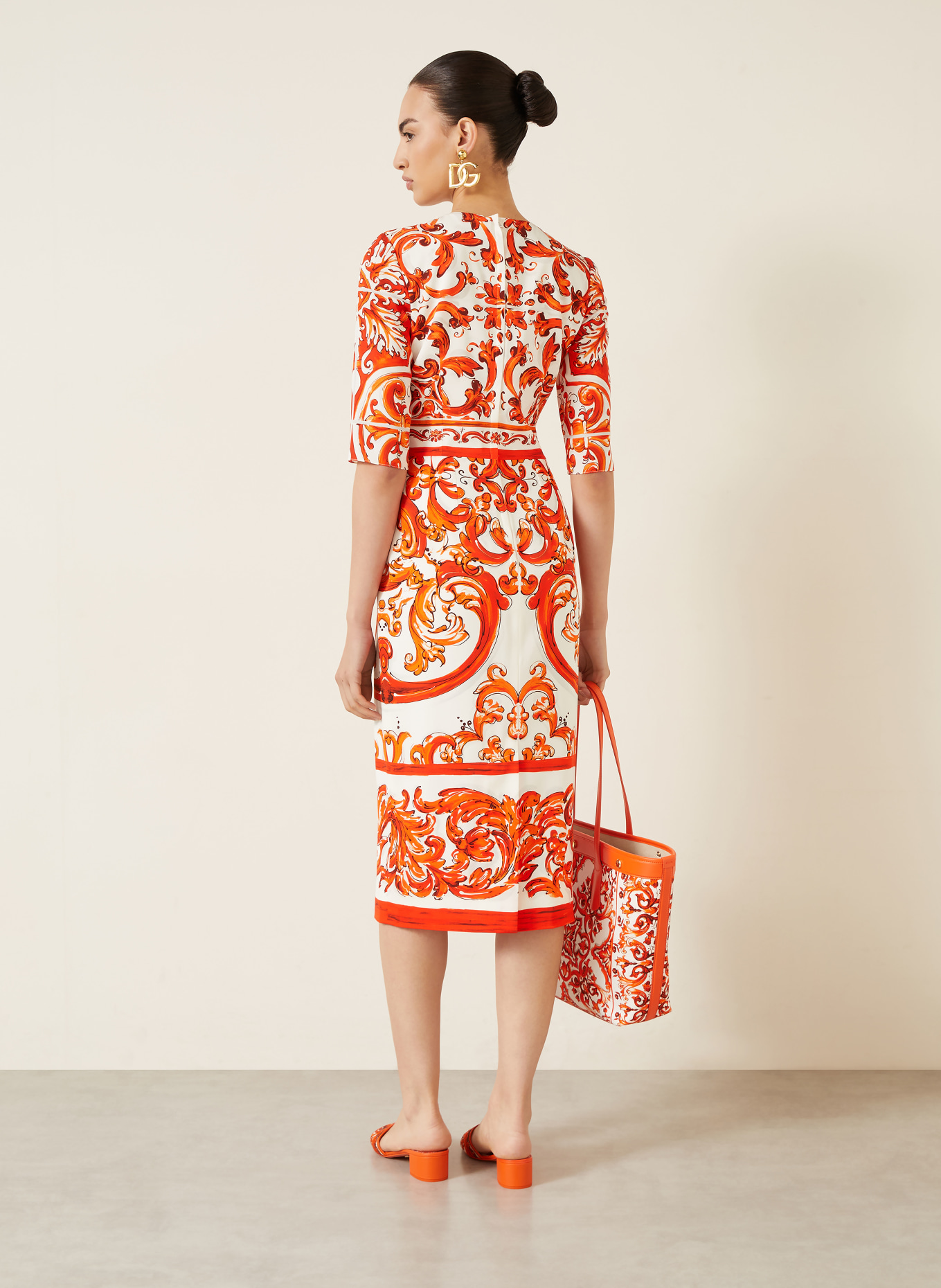 DOLCE & GABBANA Kleid mit Seide und 3/4-Arm: ORANGE / ECRU