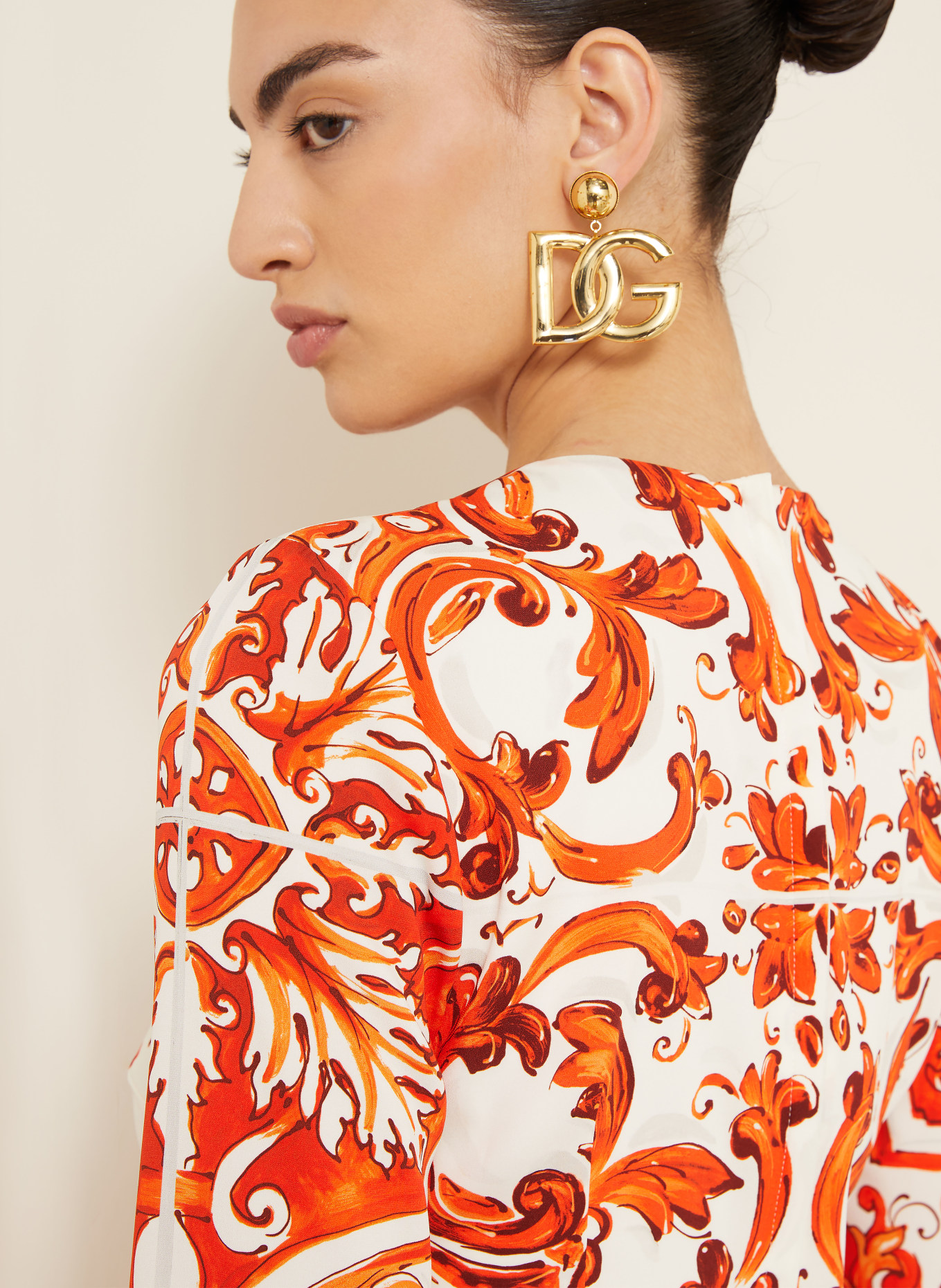DOLCE & GABBANA Kleid mit Seide und 3/4-Arm: ORANGE / ECRU