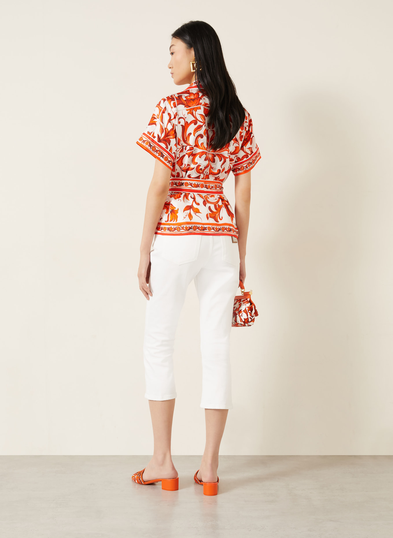 DOLCE & GABBANA Seidenbluse: ORANGE / WEISS