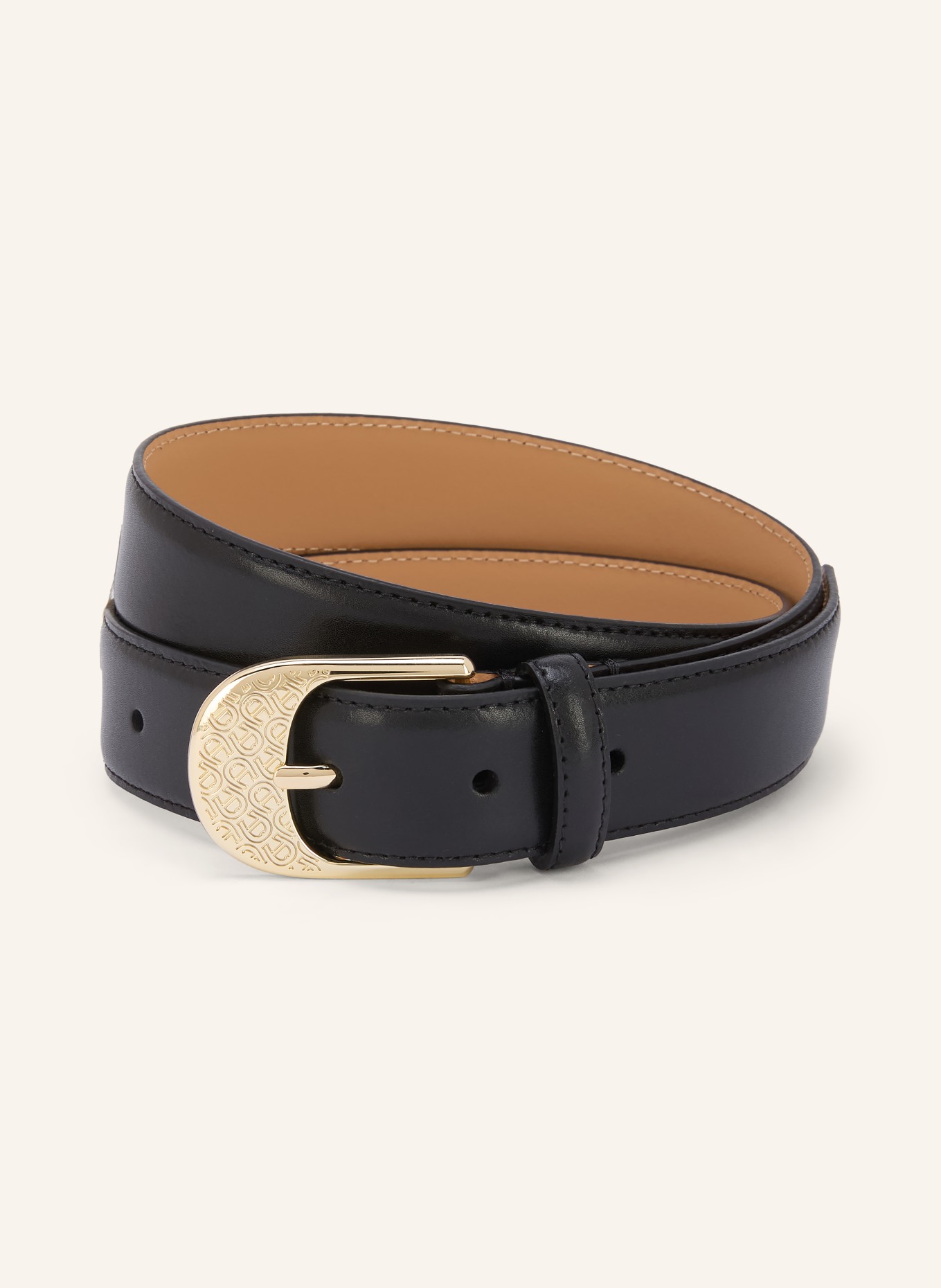 AIGNER Leather belt: BLACK / GOLD