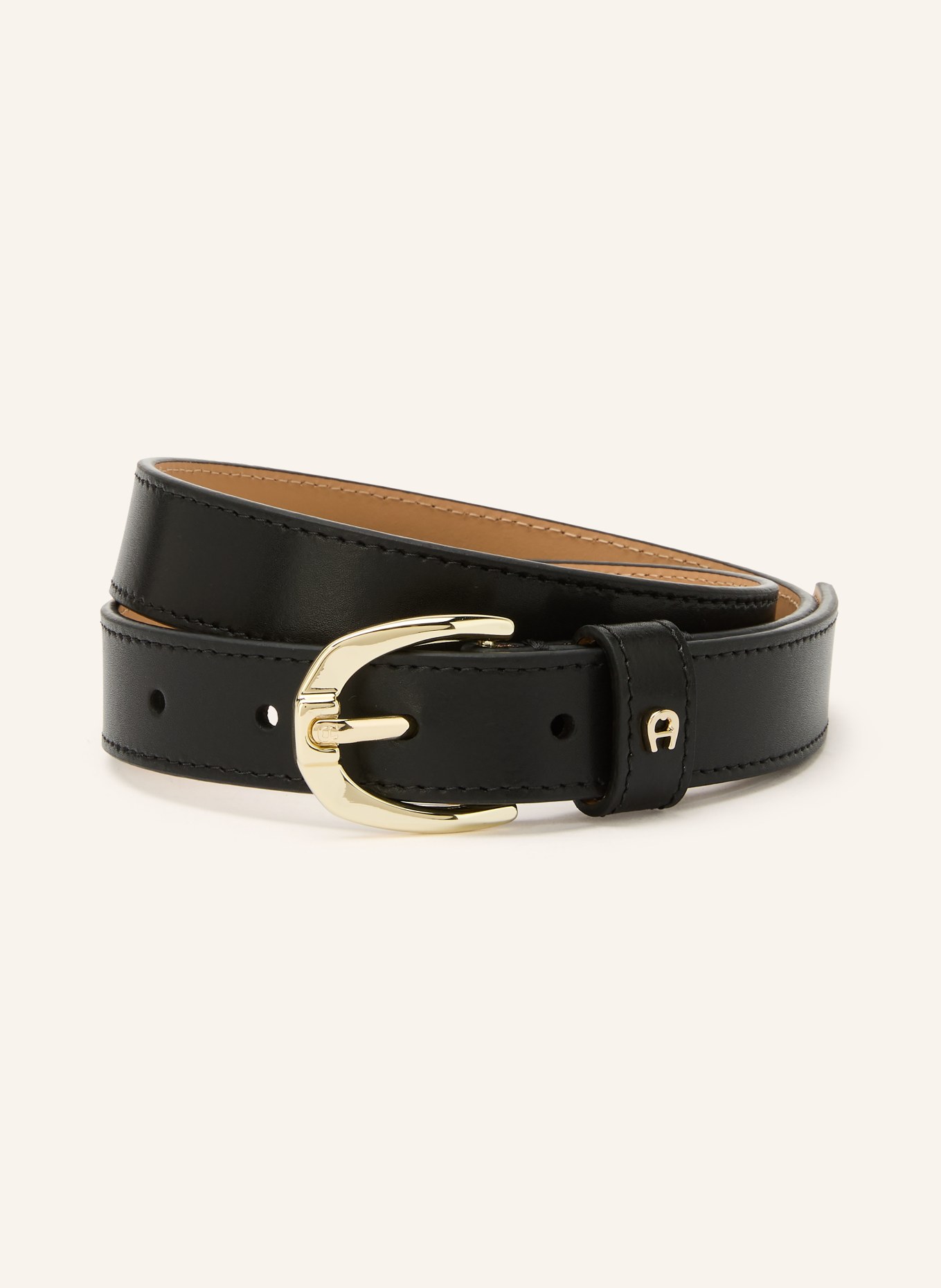 AIGNER Leren riem: ZWART / GOUD
