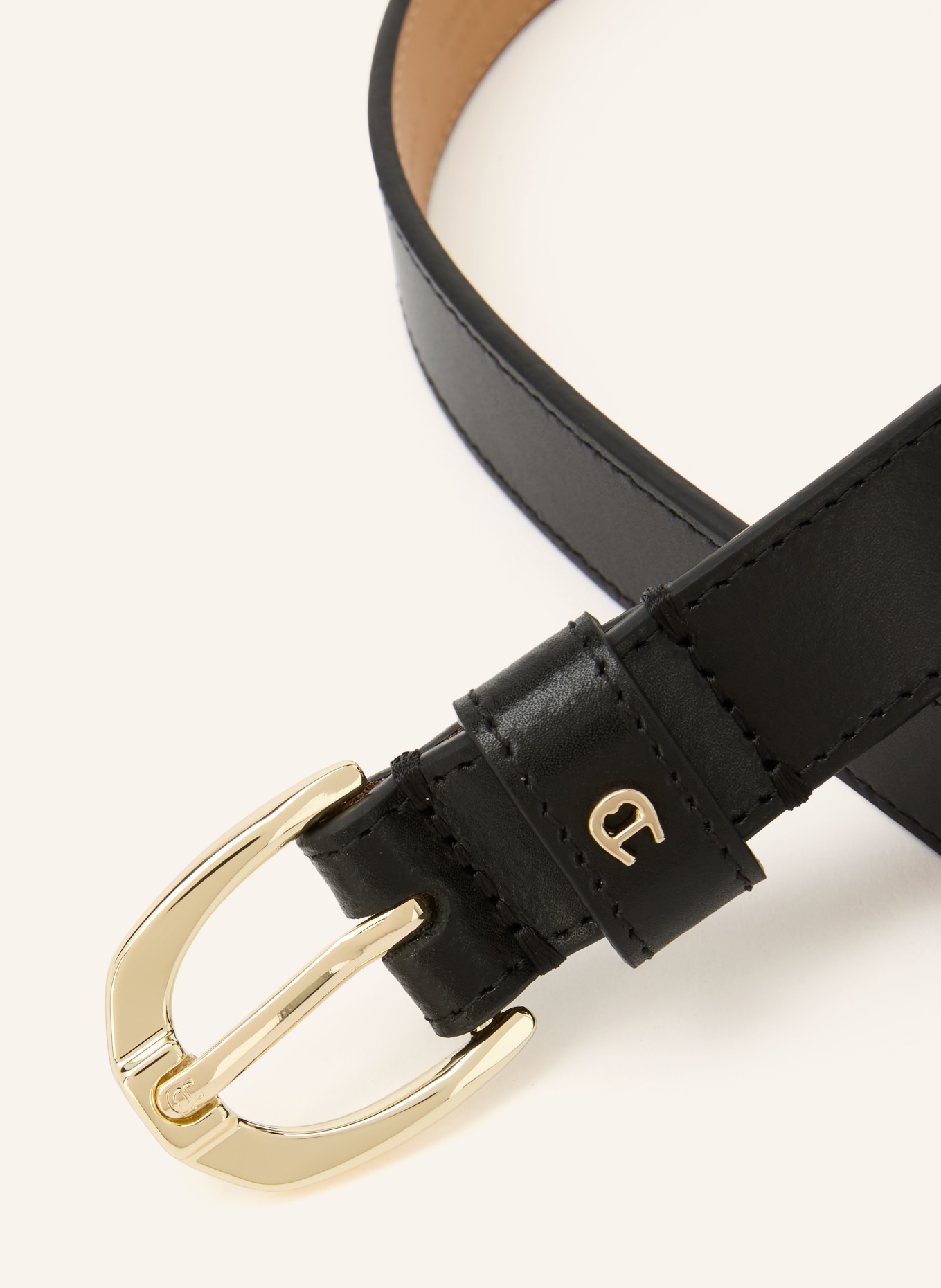 AIGNER Leren riem: ZWART / GOUD