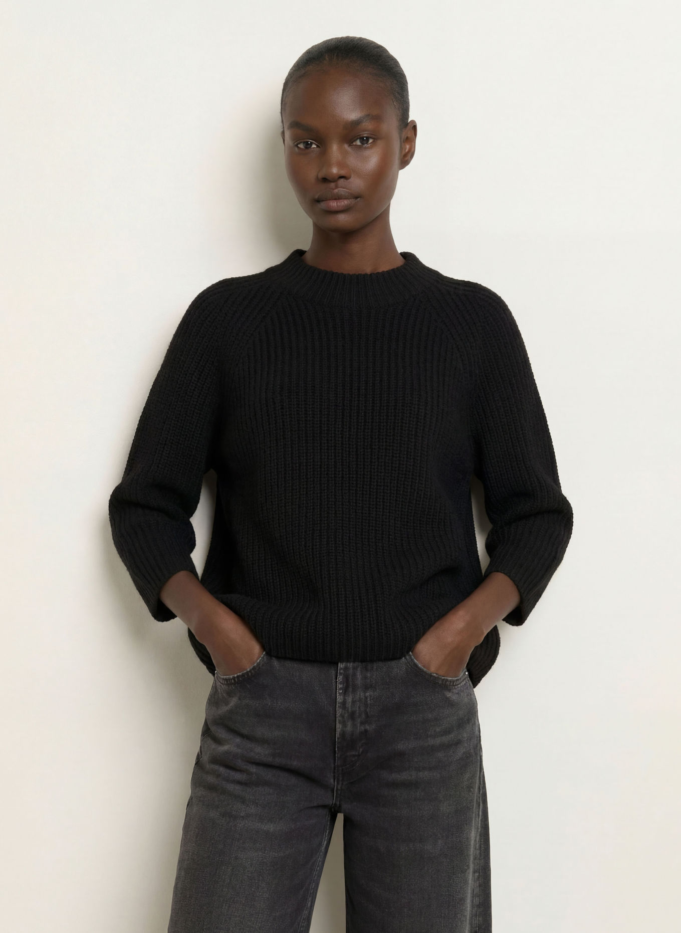 lilienfels 3/4-sleeve sweater with cashmere: BLACK