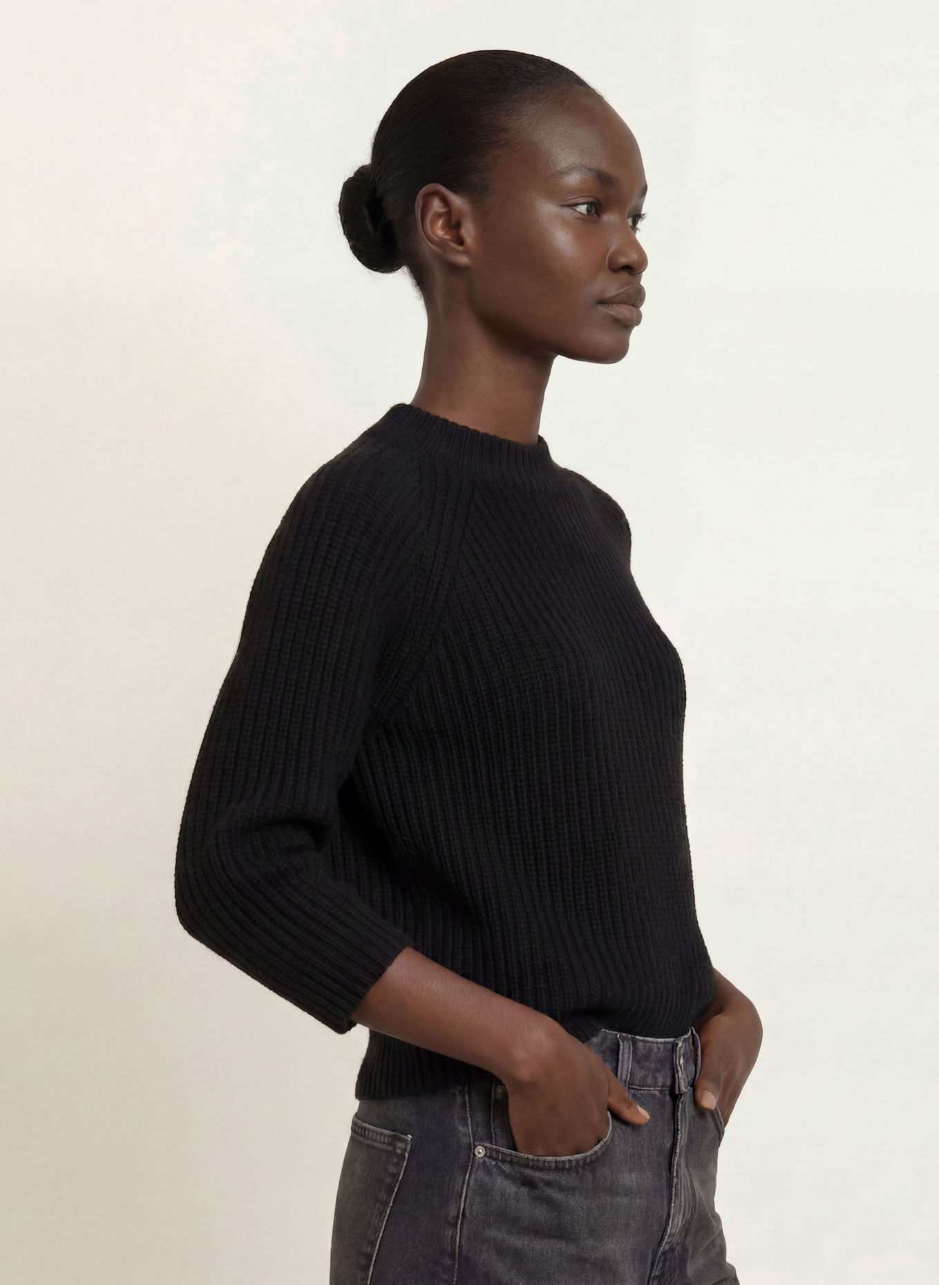 lilienfels 3/4-sleeve sweater with cashmere: BLACK