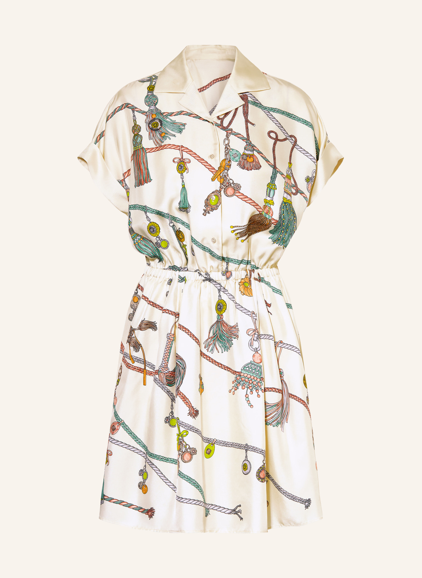 VERSACE Silk dress: CREAM / RED / GREEN