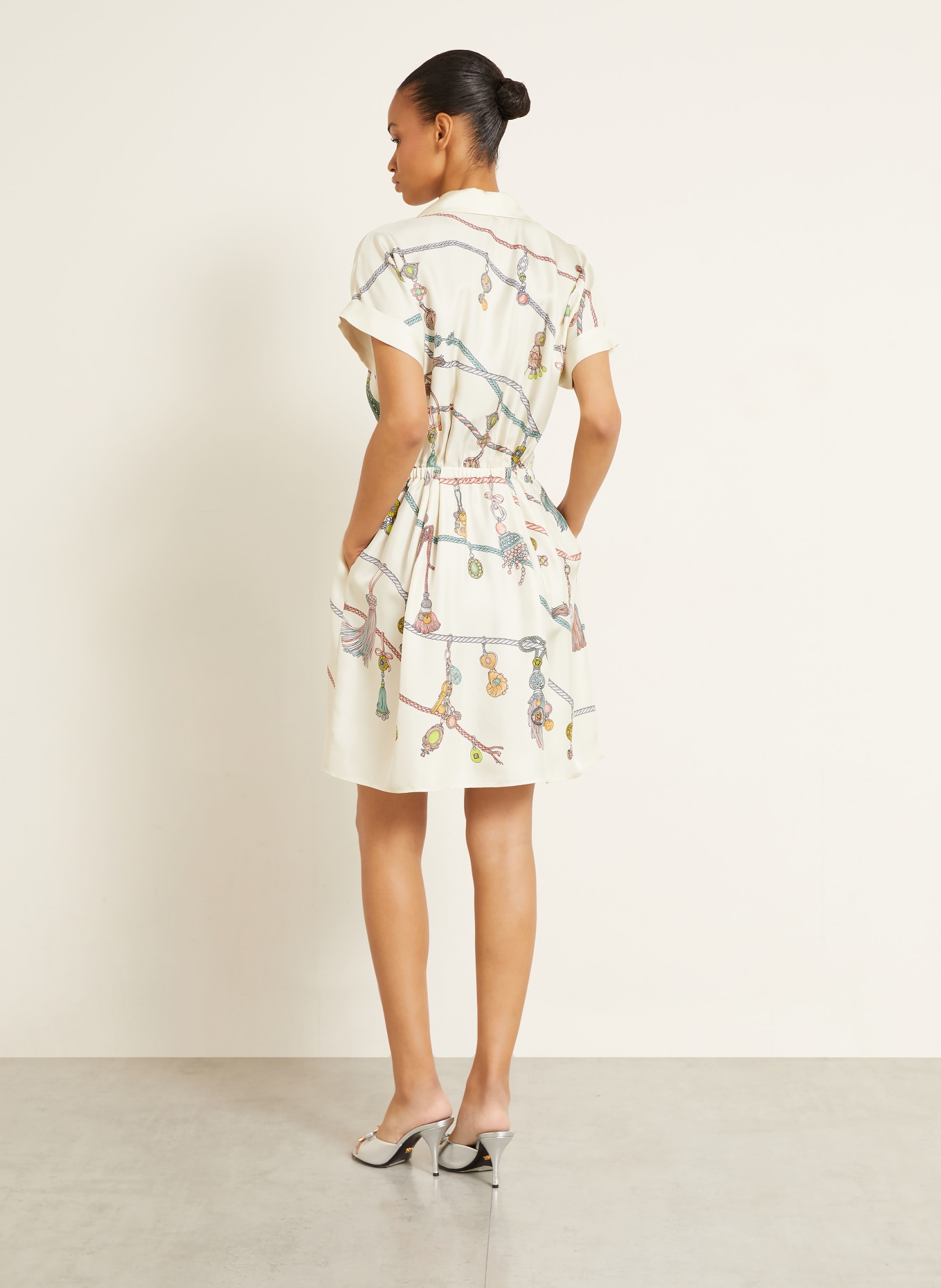 VERSACE Silk dress: CREAM / RED / GREEN