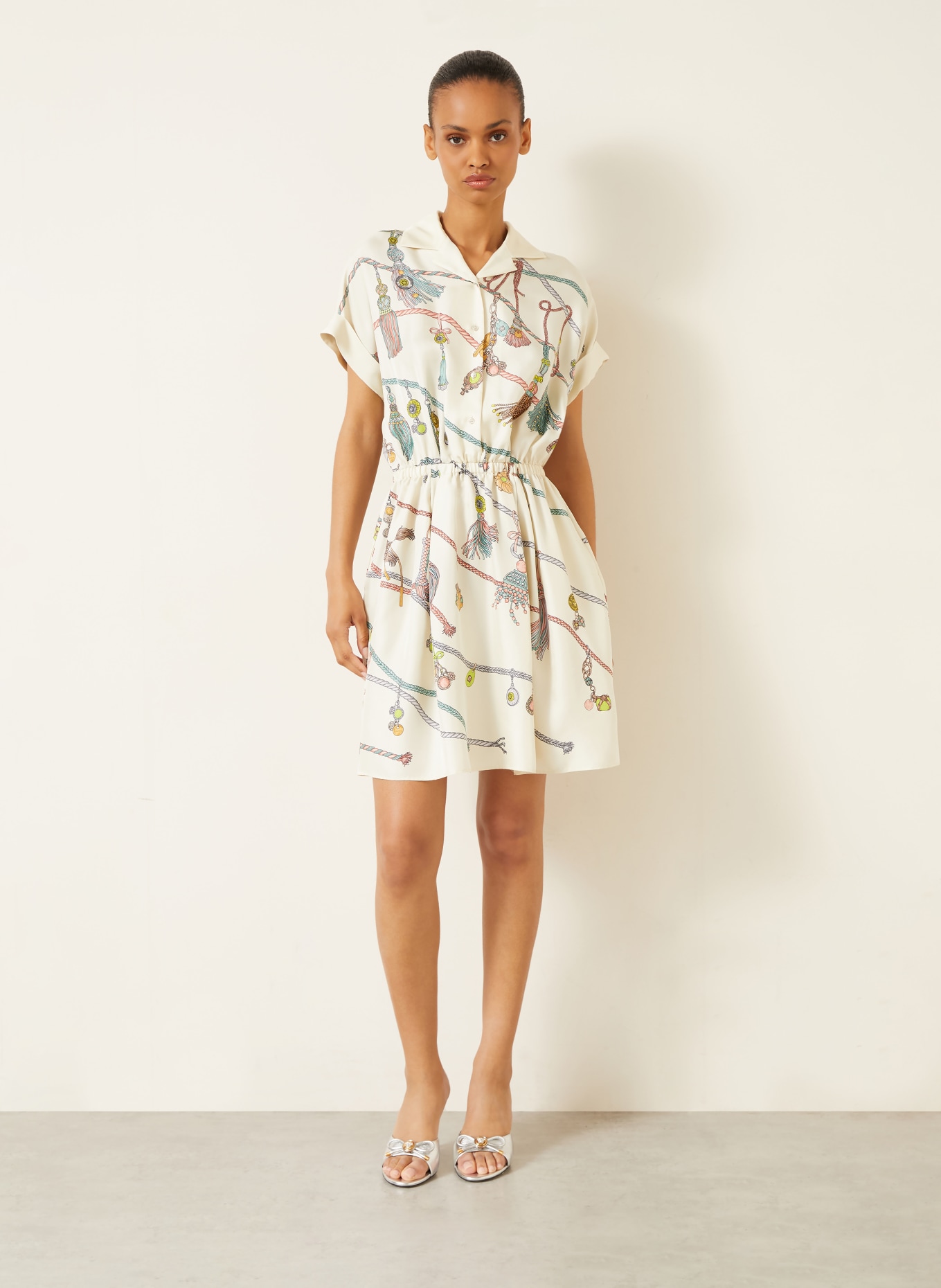 VERSACE Silk dress: CREAM / RED / GREEN