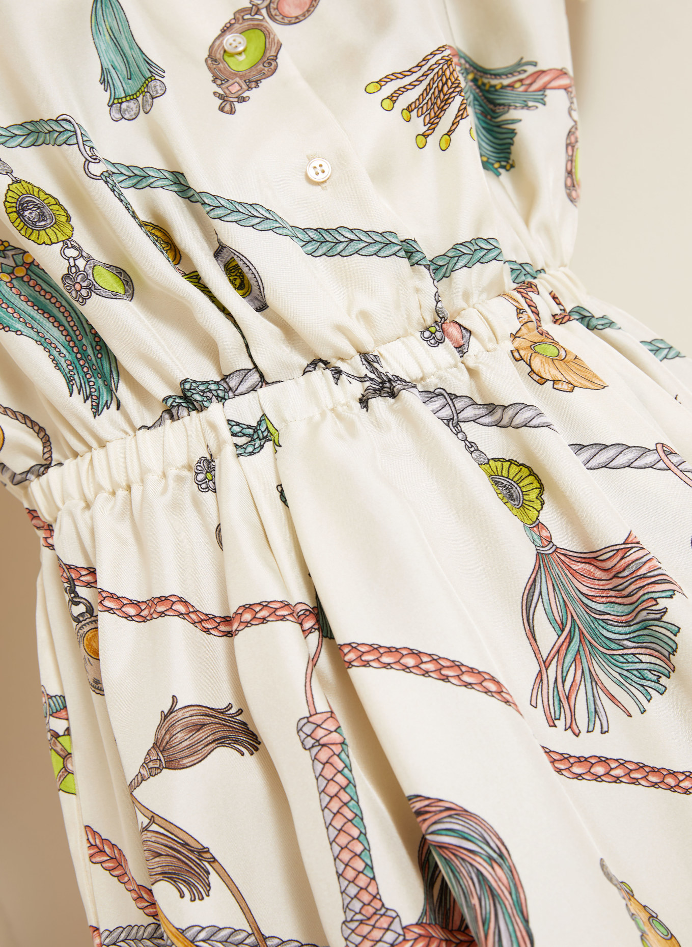 VERSACE Silk dress: CREAM / RED / GREEN