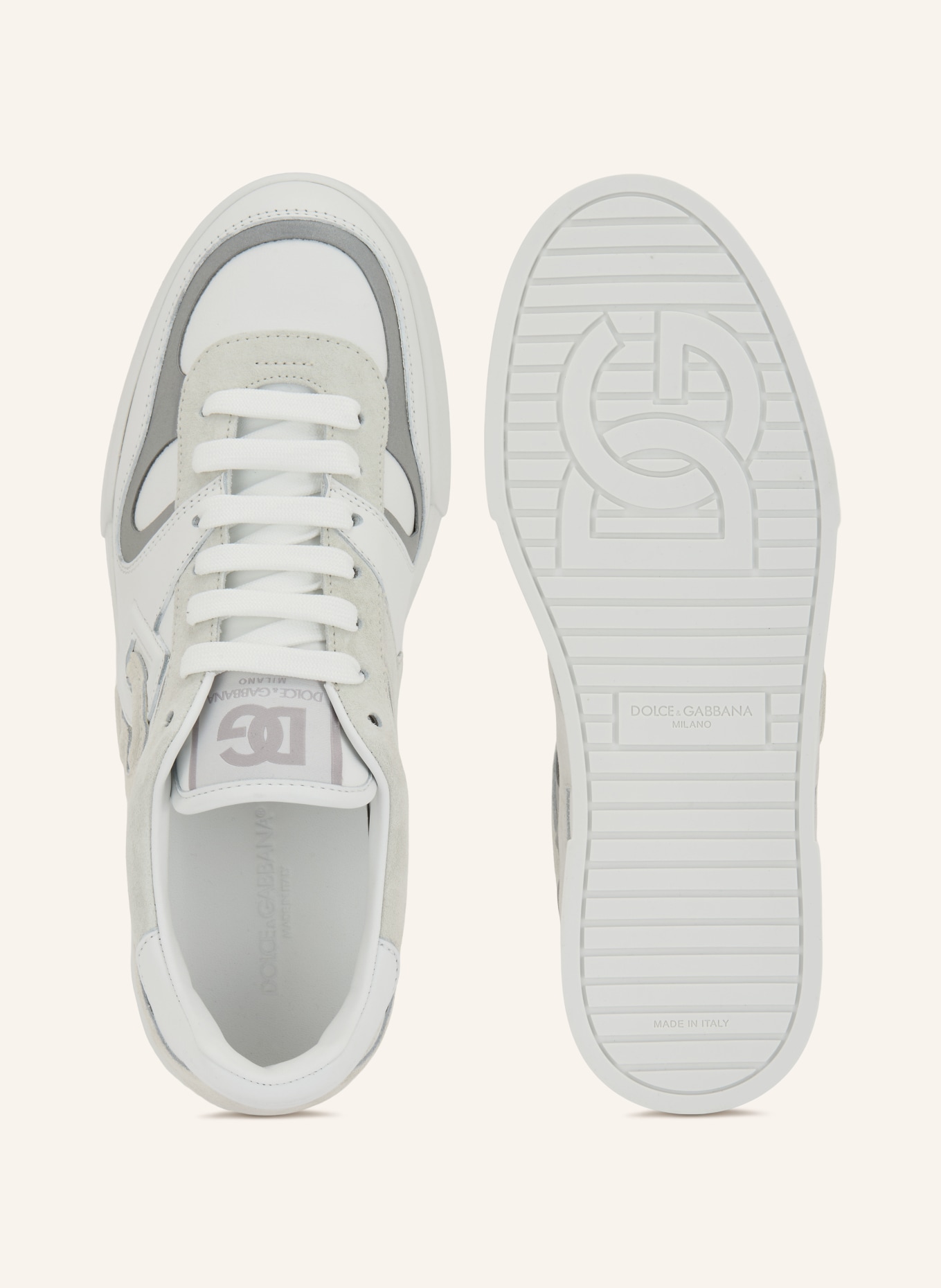 DOLCE & GABBANA Sneakers PORTOFINO: WIT / ZILVER / BEIGE