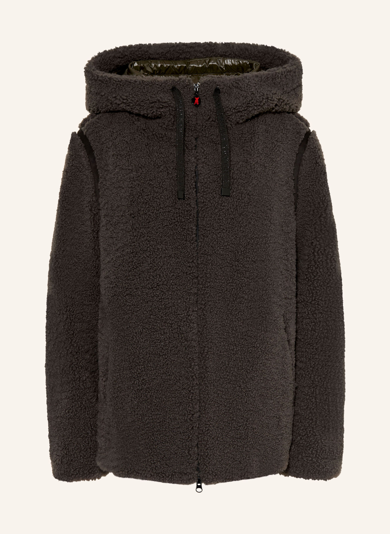 FRIEDA & FREDDIES Teddyfell-Jacke: KHAKI / SCHWARZ