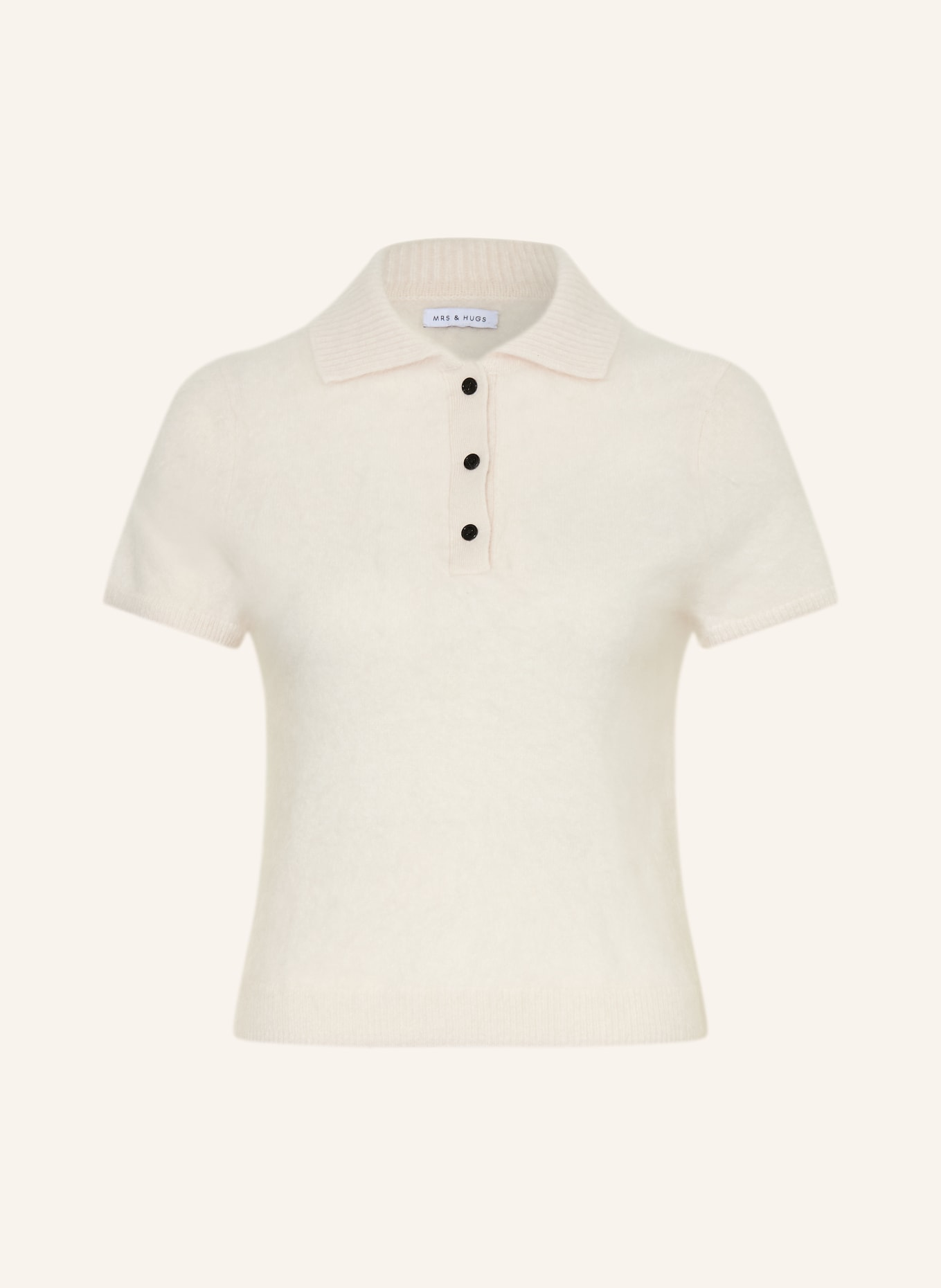 MRS & HUGS Gebreid poloshirt van kasjmier: CRÈME