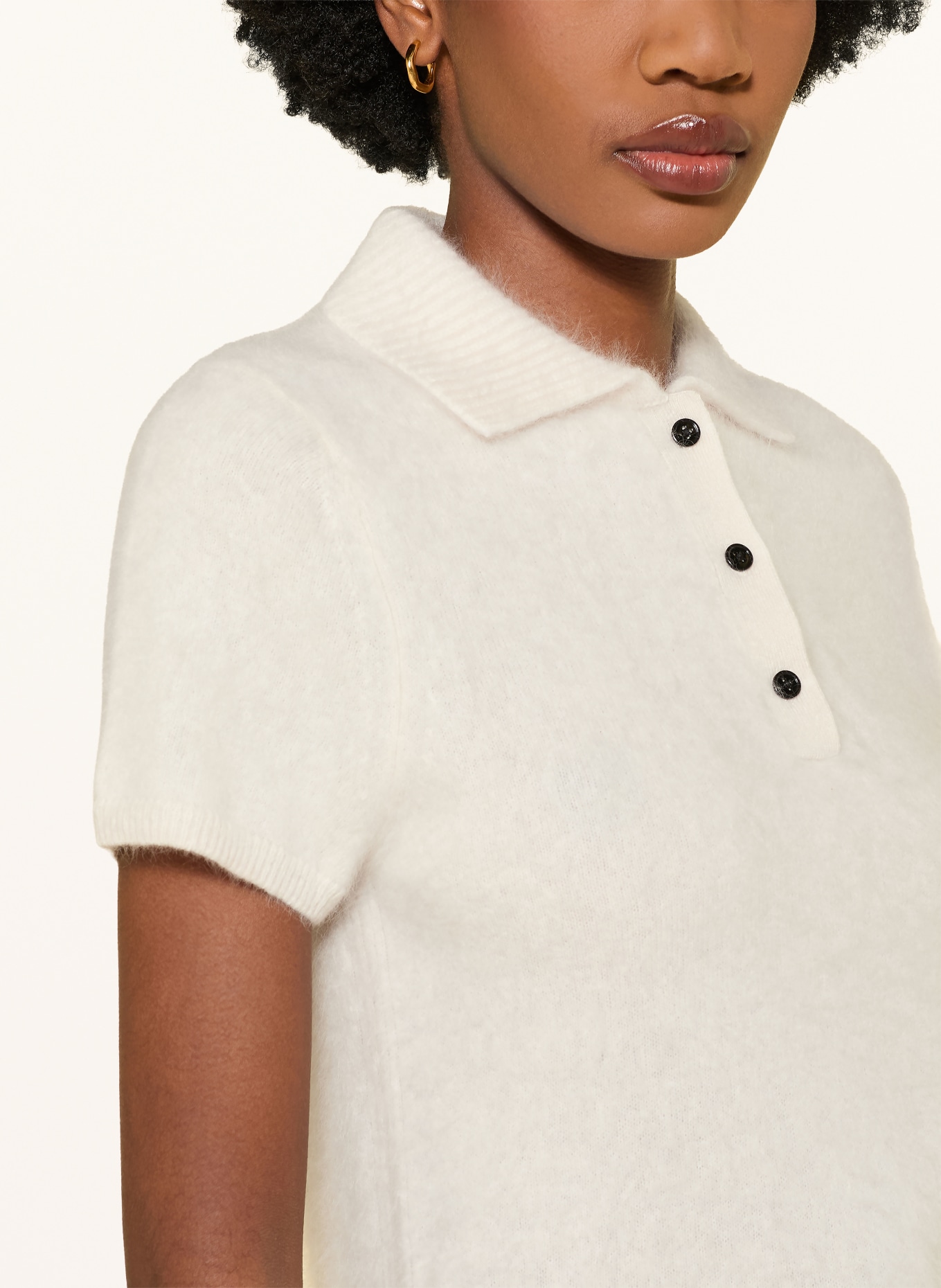 MRS & HUGS Gebreid poloshirt van kasjmier: CRÈME