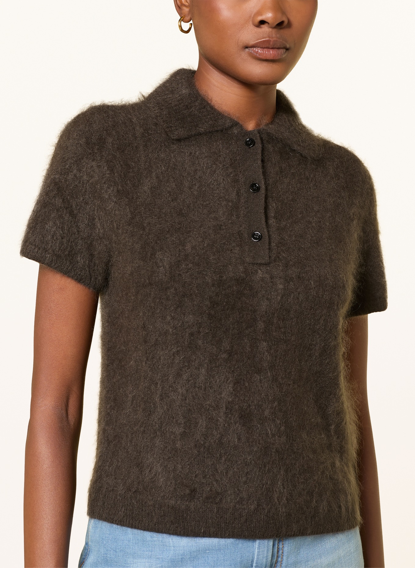 MRS & HUGS Polo en maille de cachemire: MARRON FONCÉ
