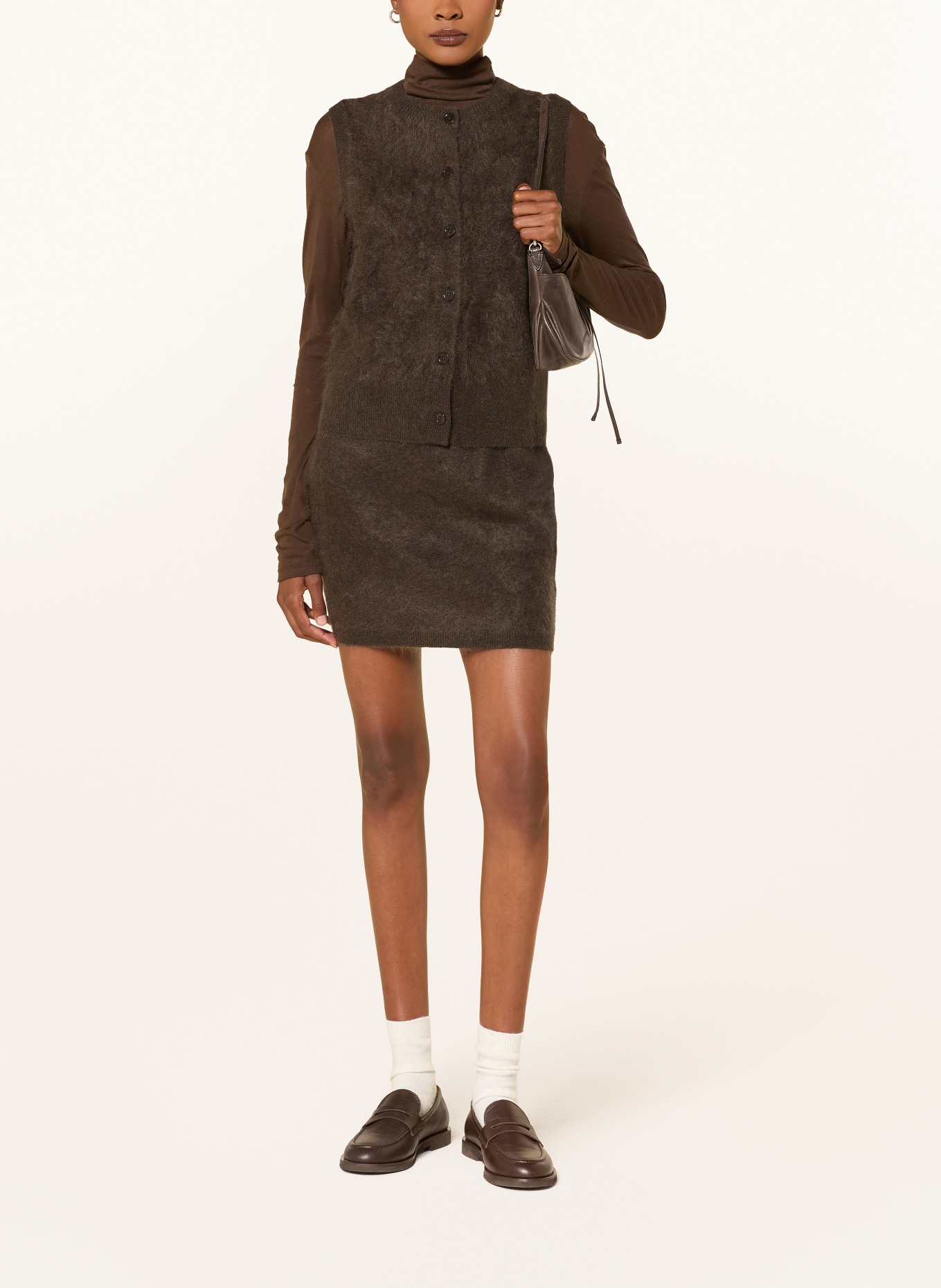 MRS & HUGS Cashmere knit skirt: DARK BROWN