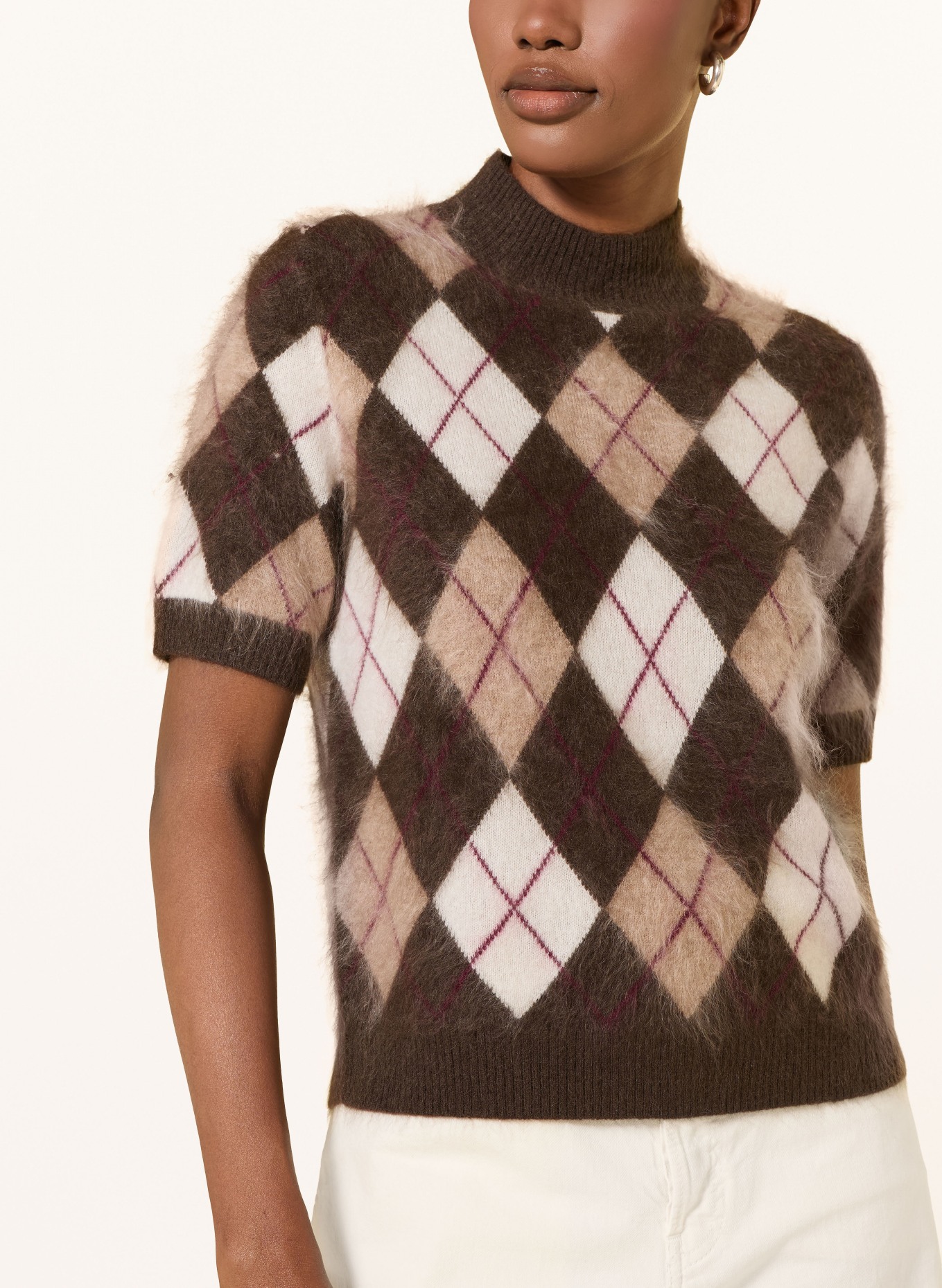 MRS & HUGS Strickshirt aus Cashmere: DUNKELBRAUN / BEIGE / DUNKELROT