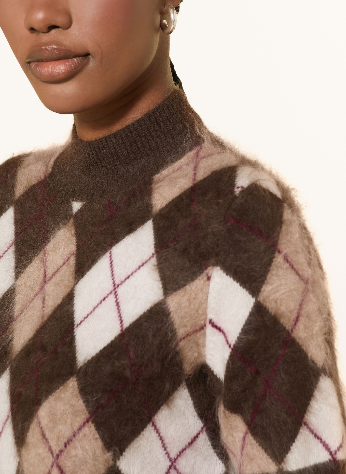 MRS & HUGS Strickshirt aus Cashmere: DUNKELBRAUN / BEIGE / DUNKELROT