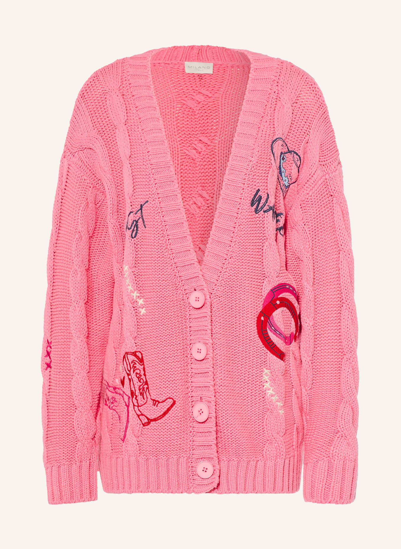 MILANO ITALY Cardigan: PINK / CREAM / DARK BLUE