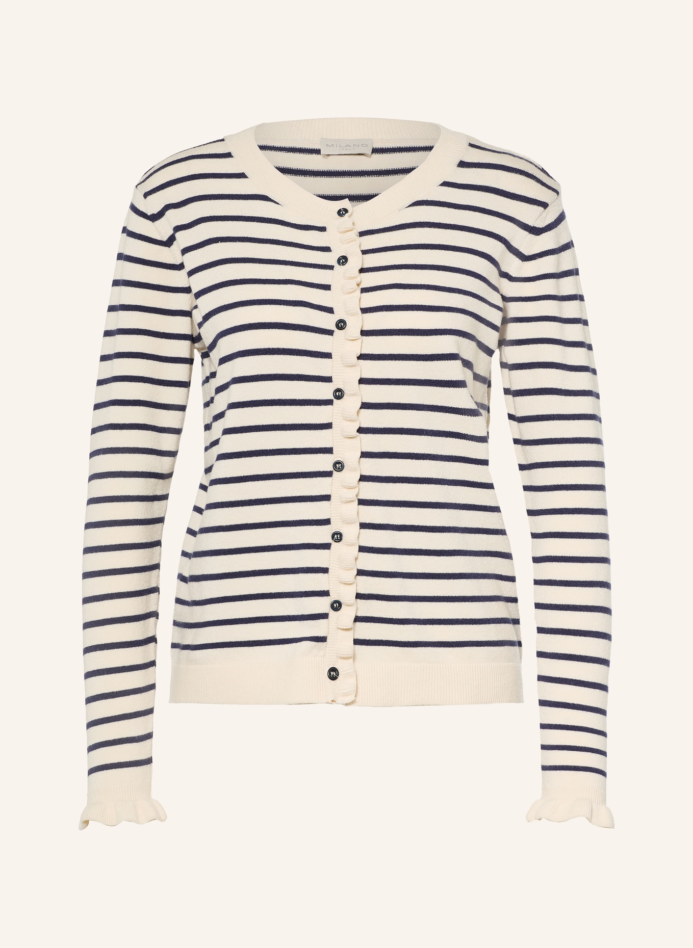 MILANO ITALY Gilet à volants: CRÈME / BLEU FONCÉ