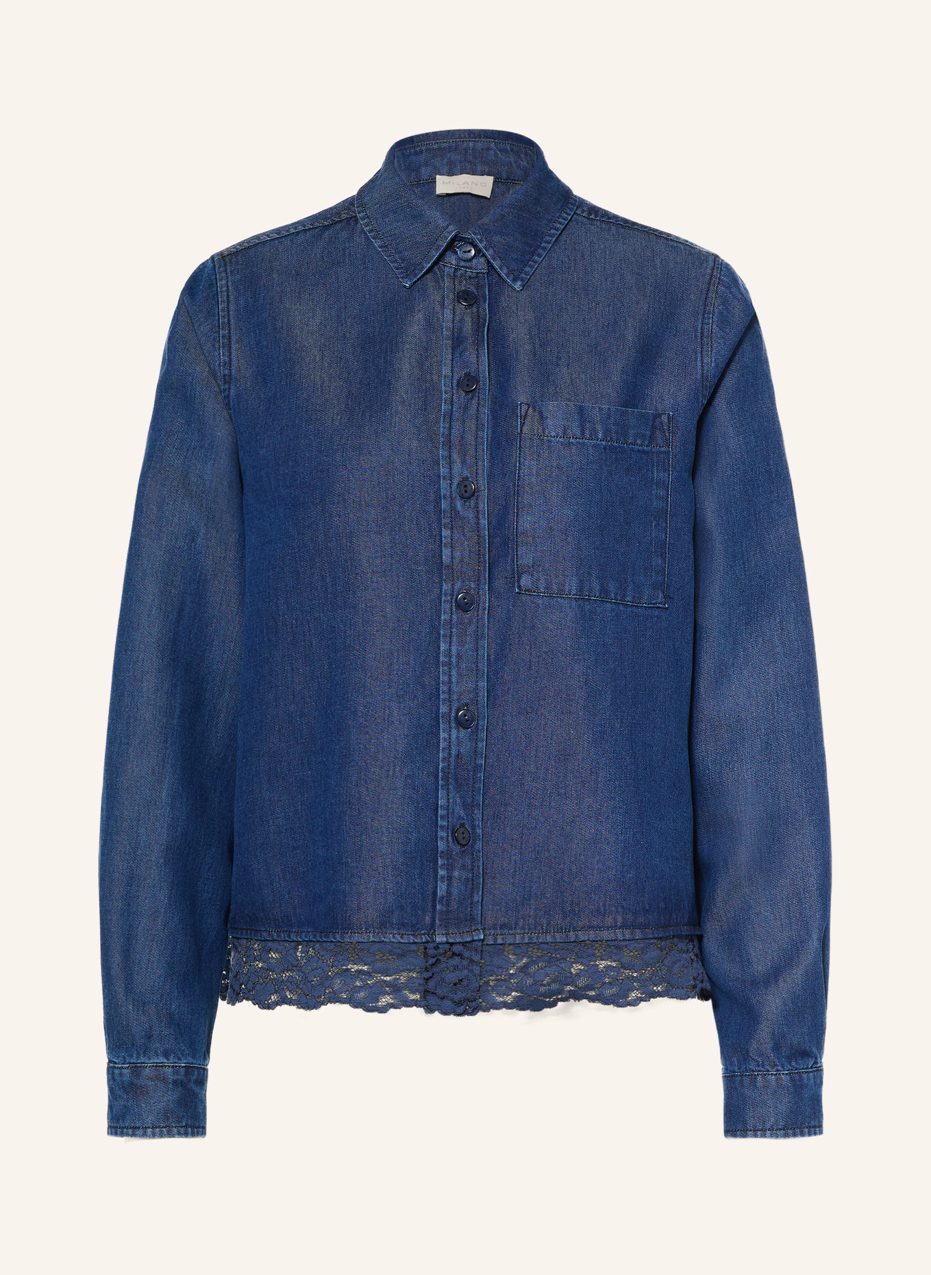 MILANO ITALY Hemdbluse in Jeansoptik mit Spitze: BLAU