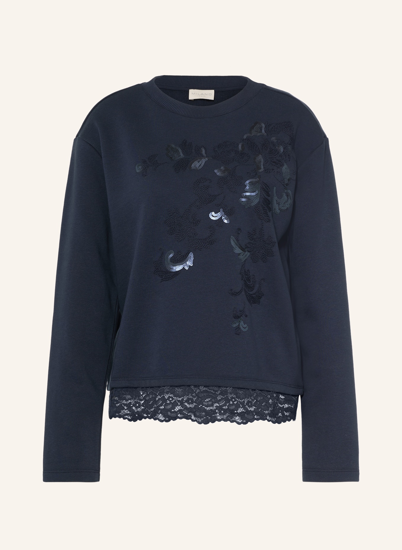 MILANO ITALY Sweatshirt met pailletten en kant: DONKERBLAUW