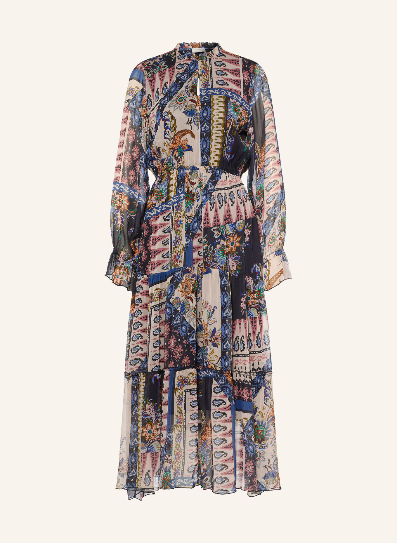 MILANO ITALY Dress with ruffles: DARK BLUE / PINK / CREAM