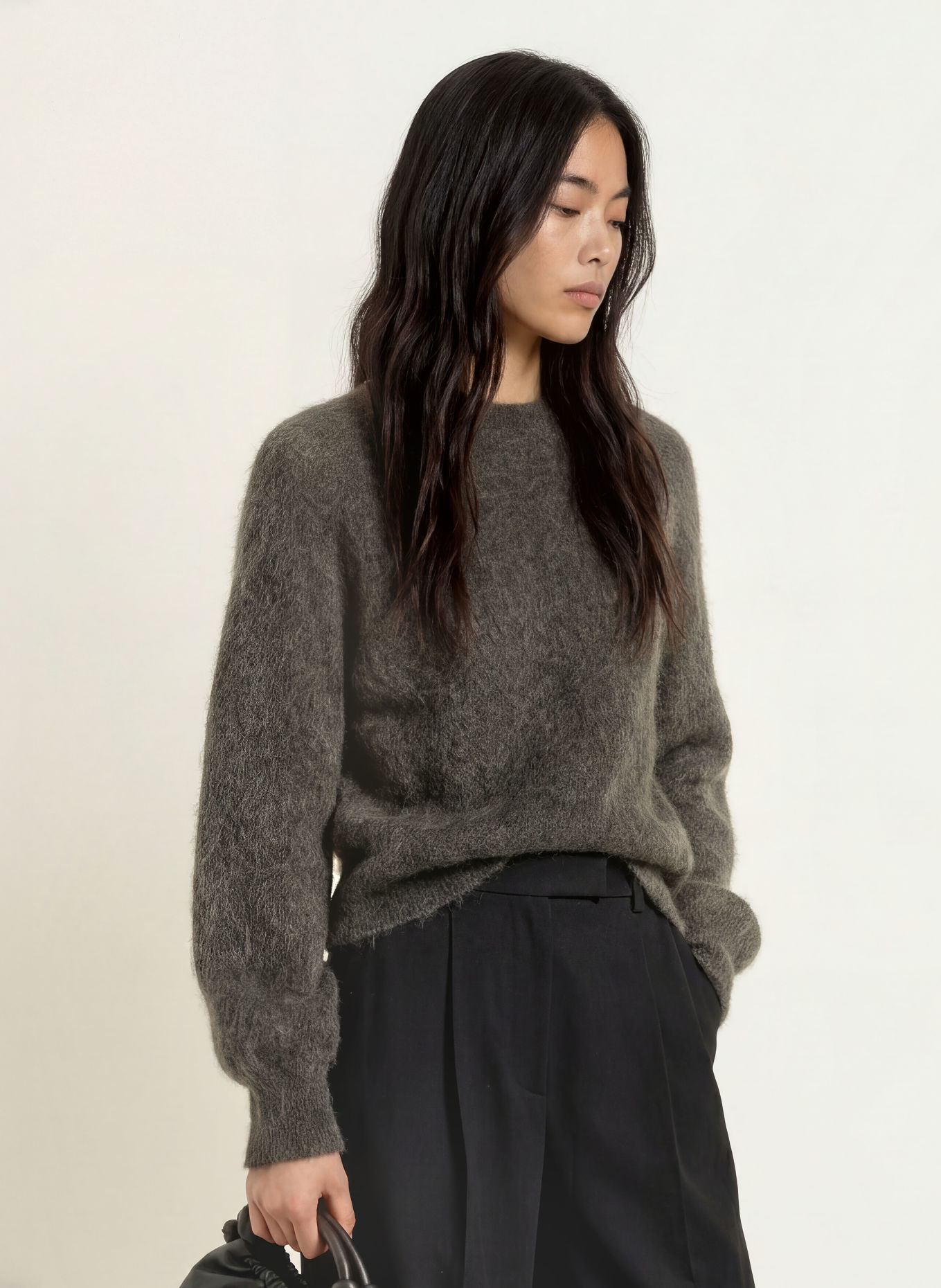 SELECTED Pullover mit Mohair: DUNKELGRAU