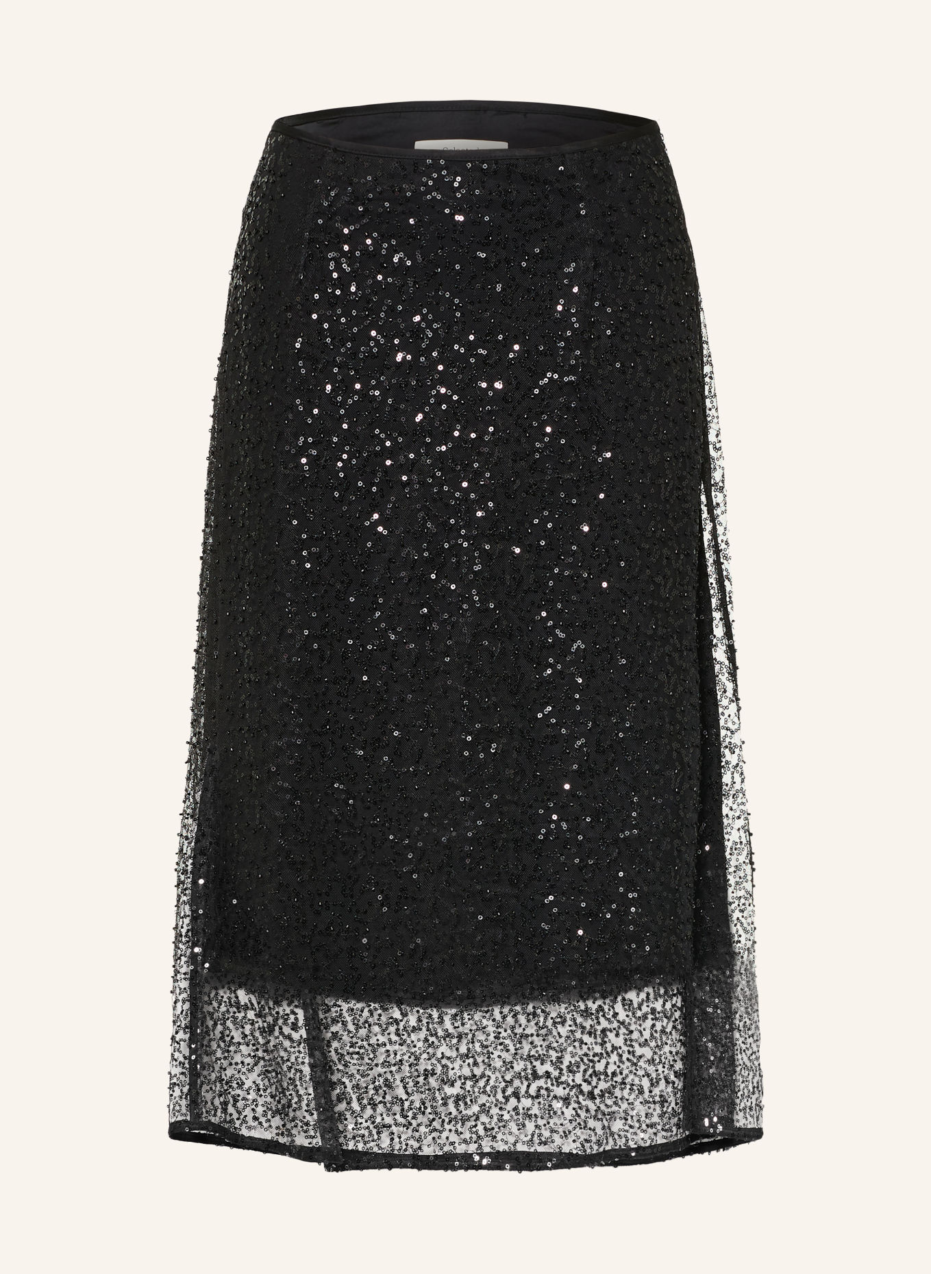 SELECTED Rok met pailletten en sieradenparels: ZWART