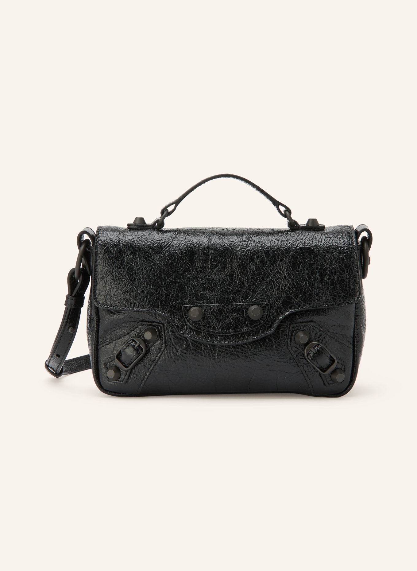 BALENCIAGA Schultertasche mit Nieten: SCHWARZ / PLATIN / GOLD
