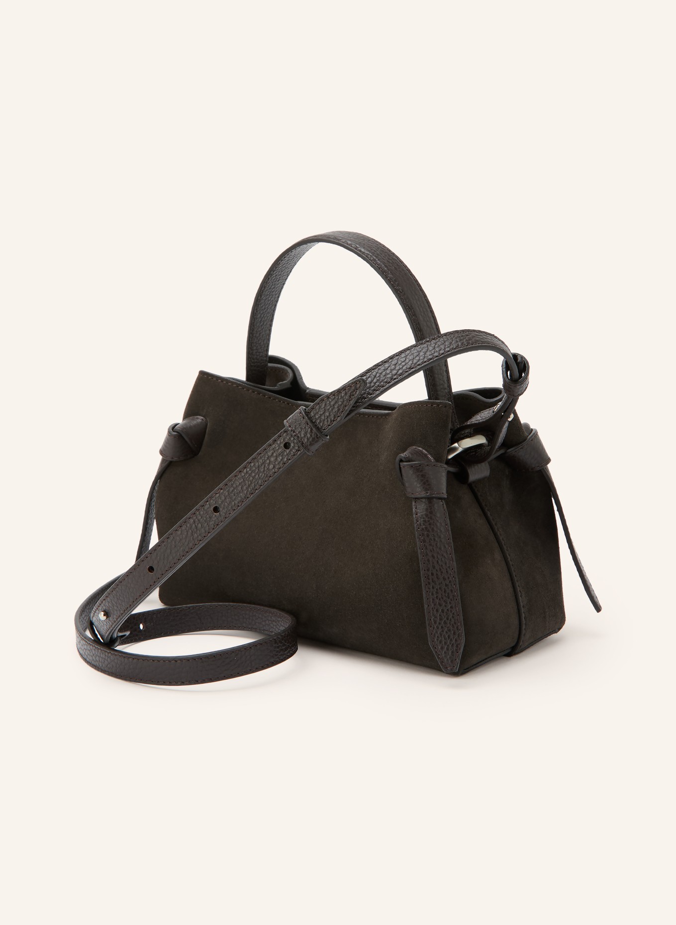 YUZEFI Schultertasche GYOZA MINI: DUNKELBRAUN / SILBER