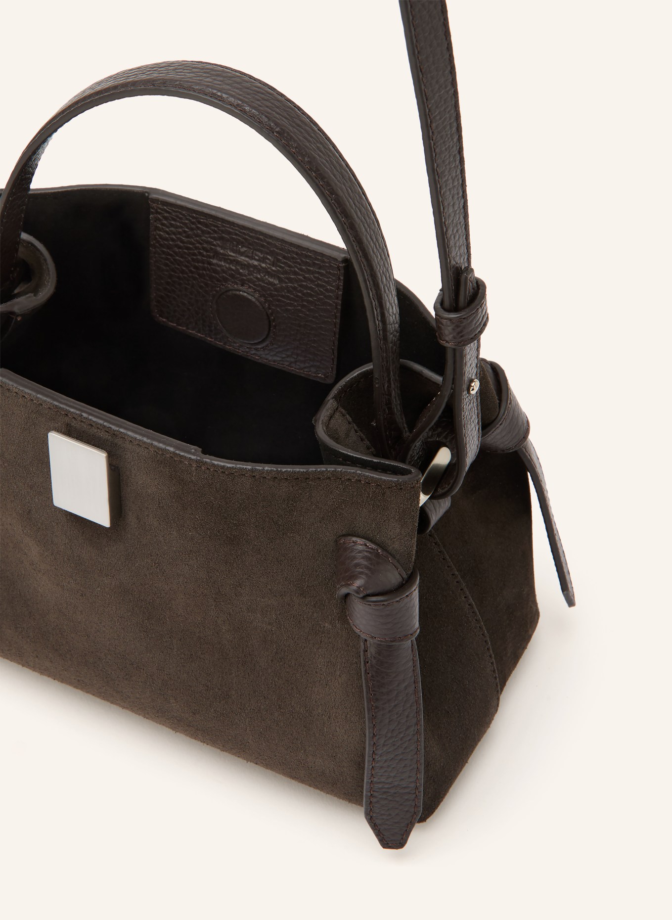 YUZEFI Schultertasche GYOZA MINI: DUNKELBRAUN / SILBER