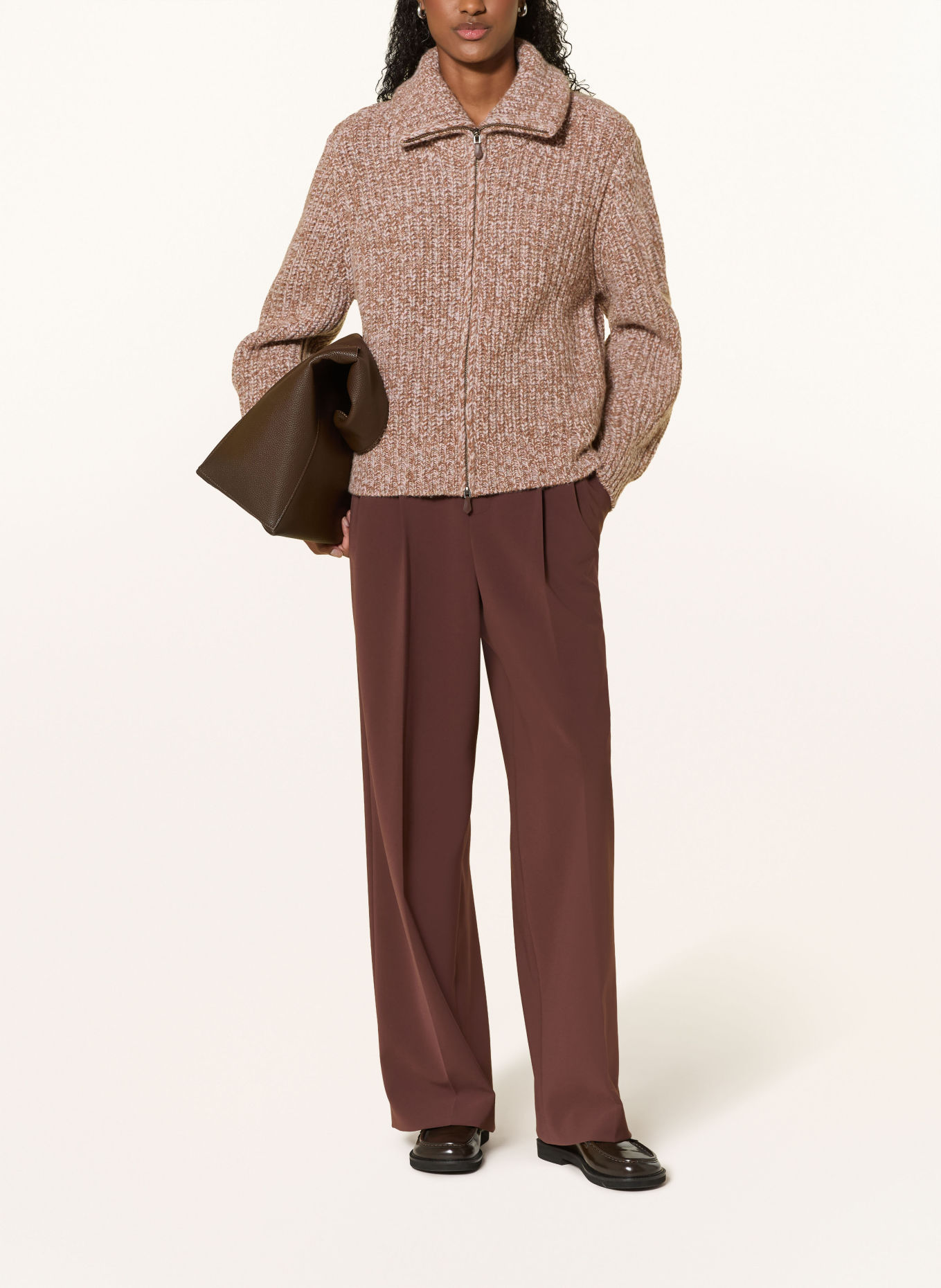 REPEAT Strickjacke mit Cashmere: BRAUN / HELLROSA