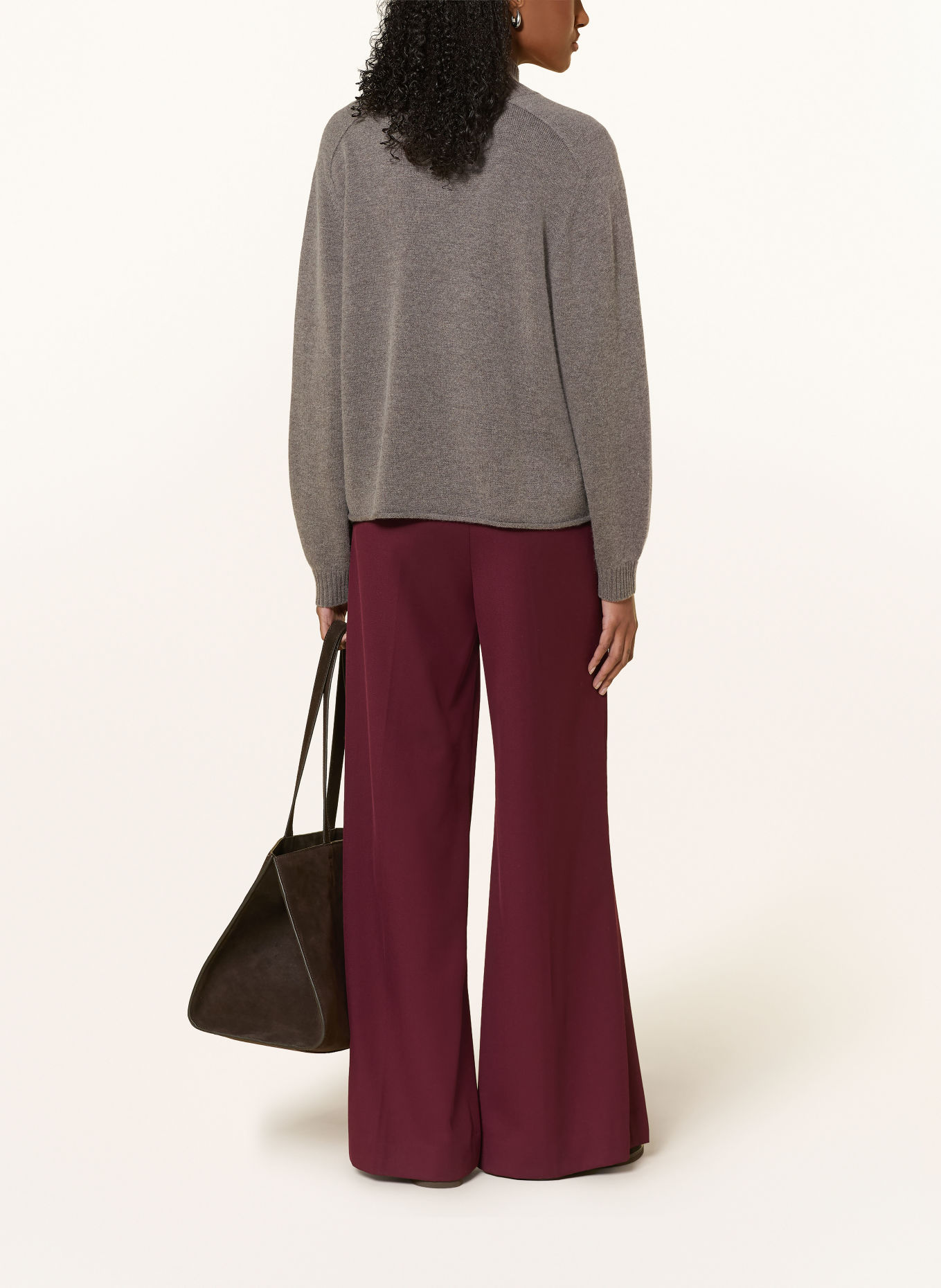 REPEAT Pullover mit Cashmere: GRAU / BEIGE / DUNKELROT