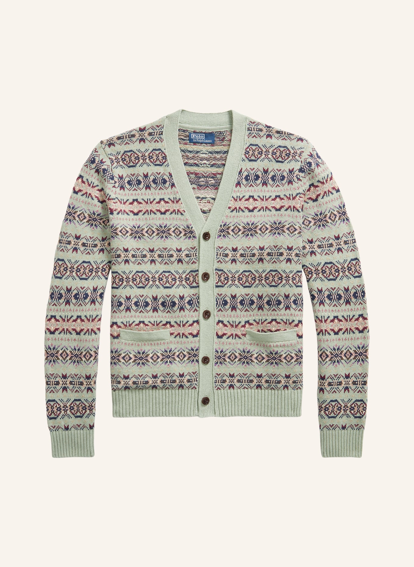 POLO RALPH LAUREN Strickjacke mit Leinen: HELLGRÜN / DUNKELLILA / DUNKELBLAU