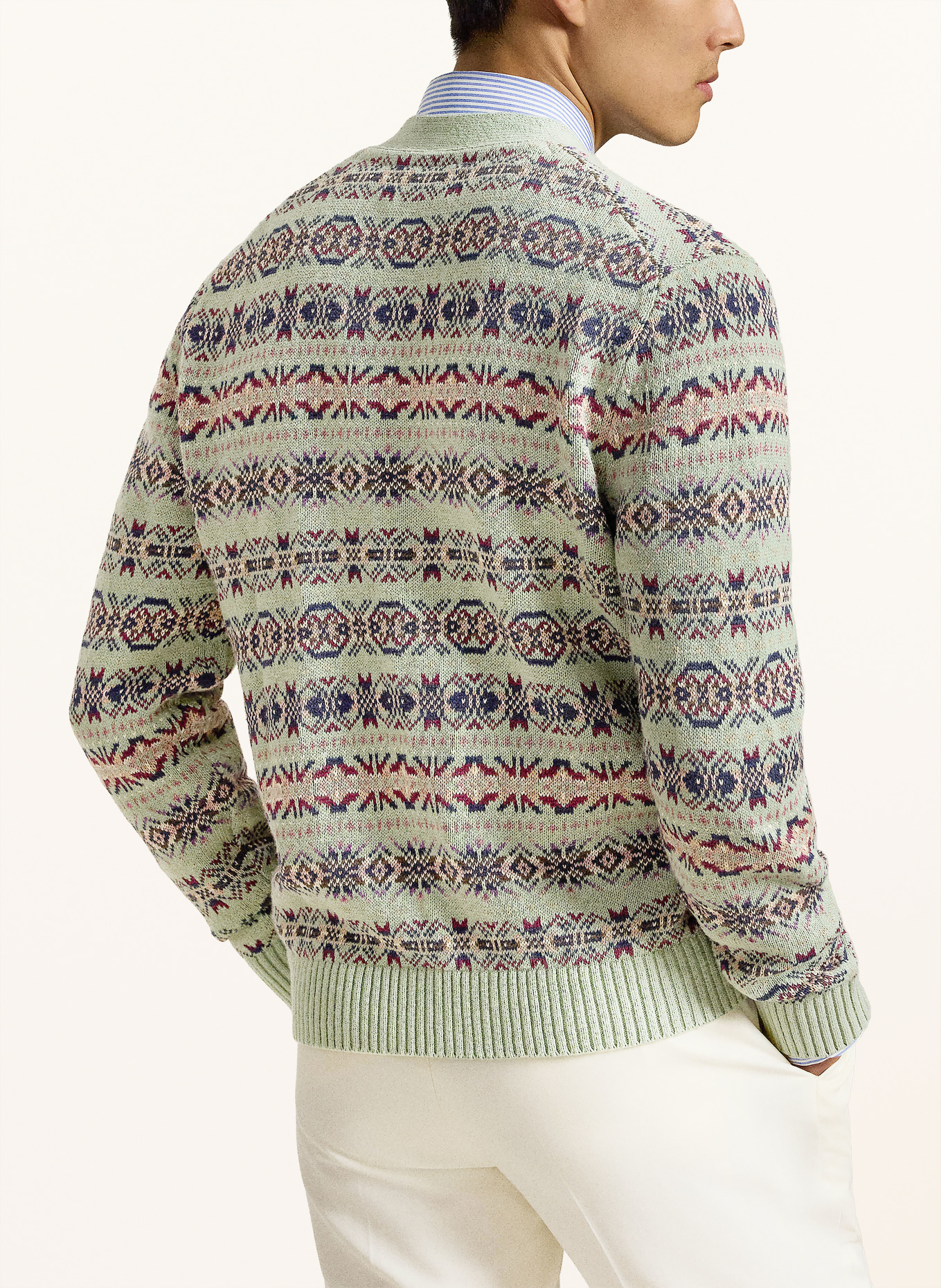 POLO RALPH LAUREN Strickjacke mit Leinen: HELLGRÜN / DUNKELLILA / DUNKELBLAU