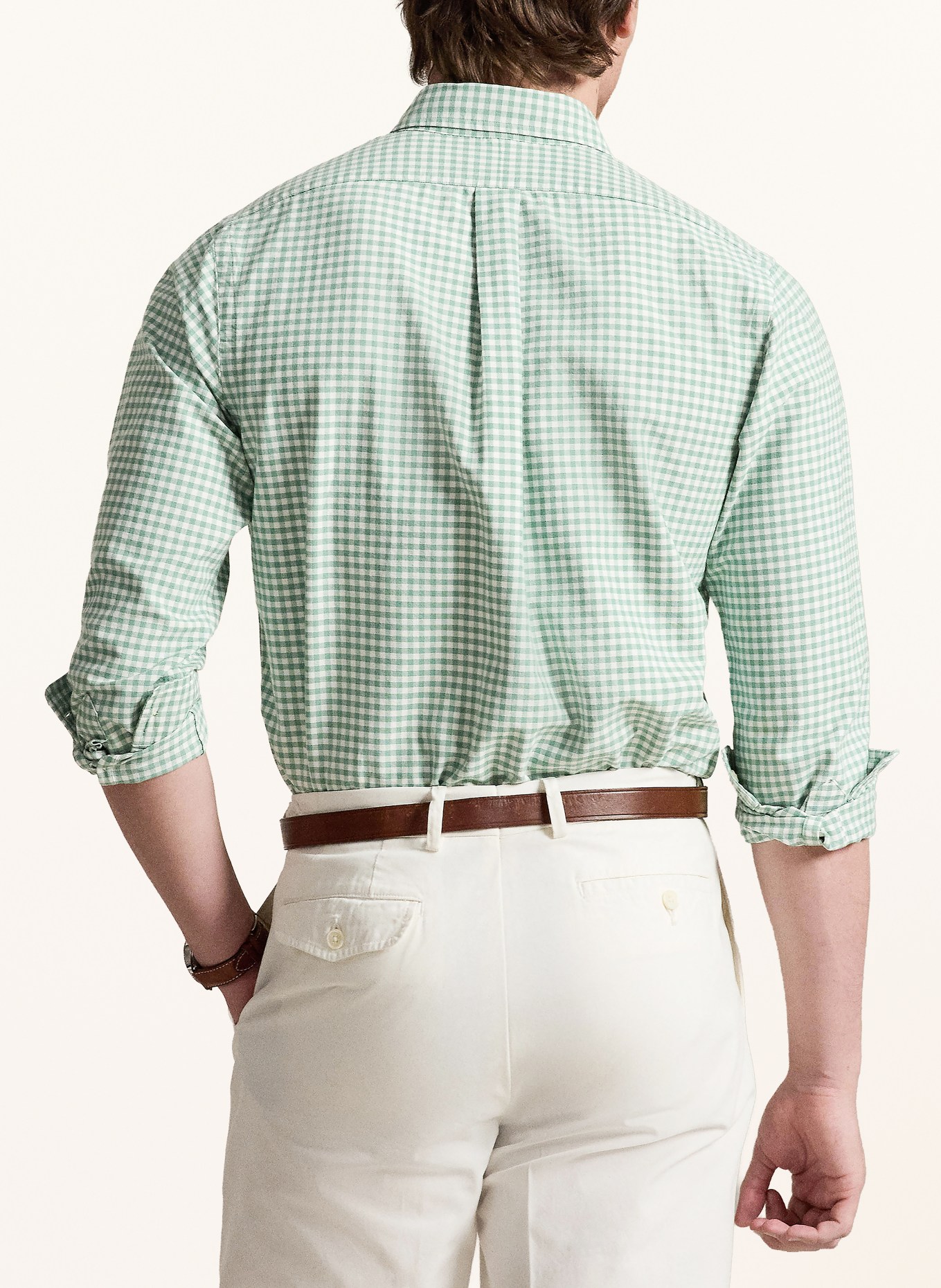 POLO RALPH LAUREN Custom Fit Shirt: LIGHT GREEN / WHITE
