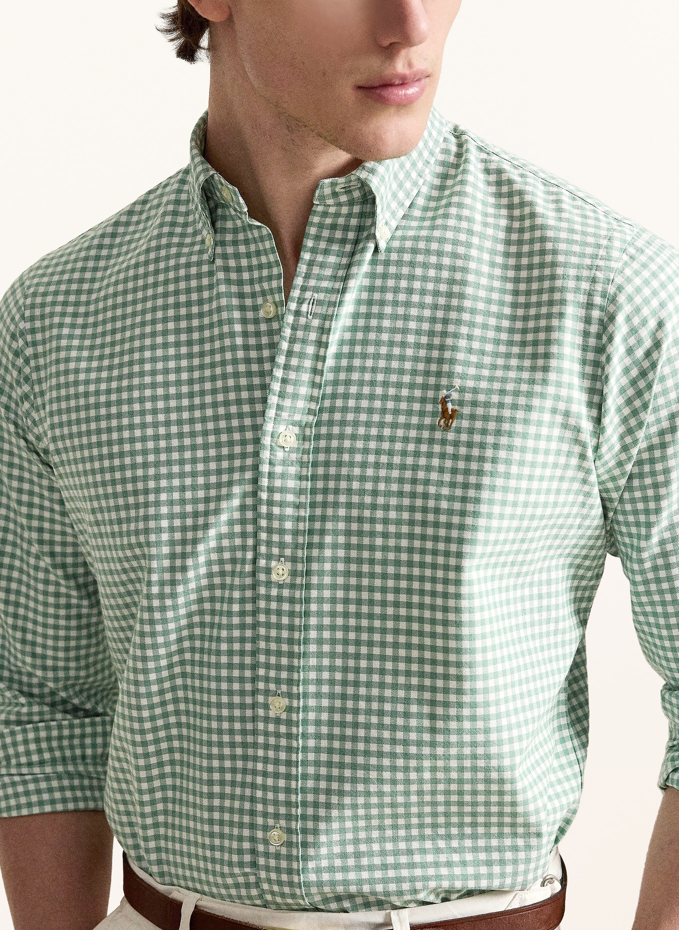 POLO RALPH LAUREN Custom Fit Shirt: LIGHT GREEN / WHITE
