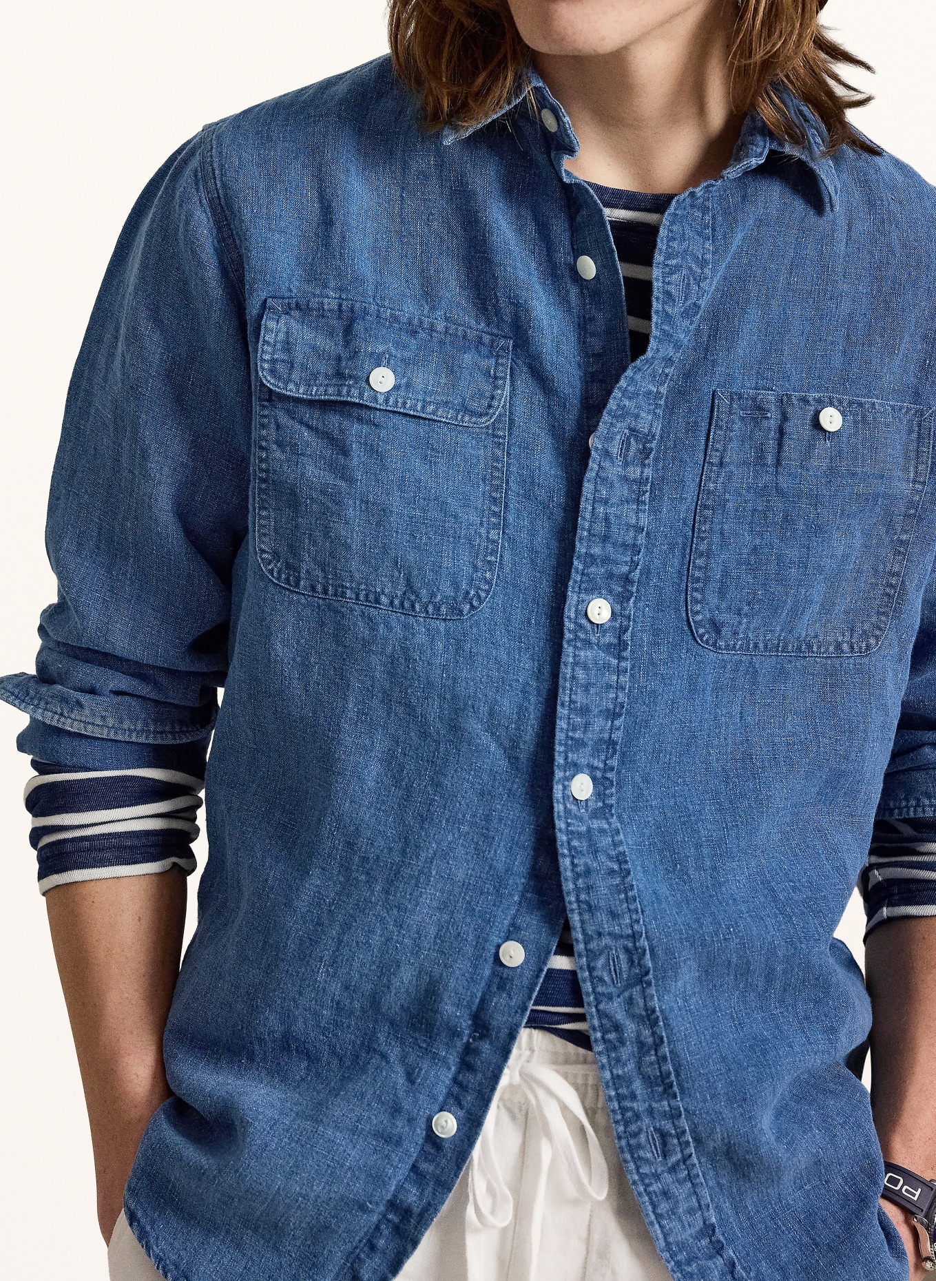 POLO RALPH LAUREN Chemise en lin coupe classique effet délavé: BLEU