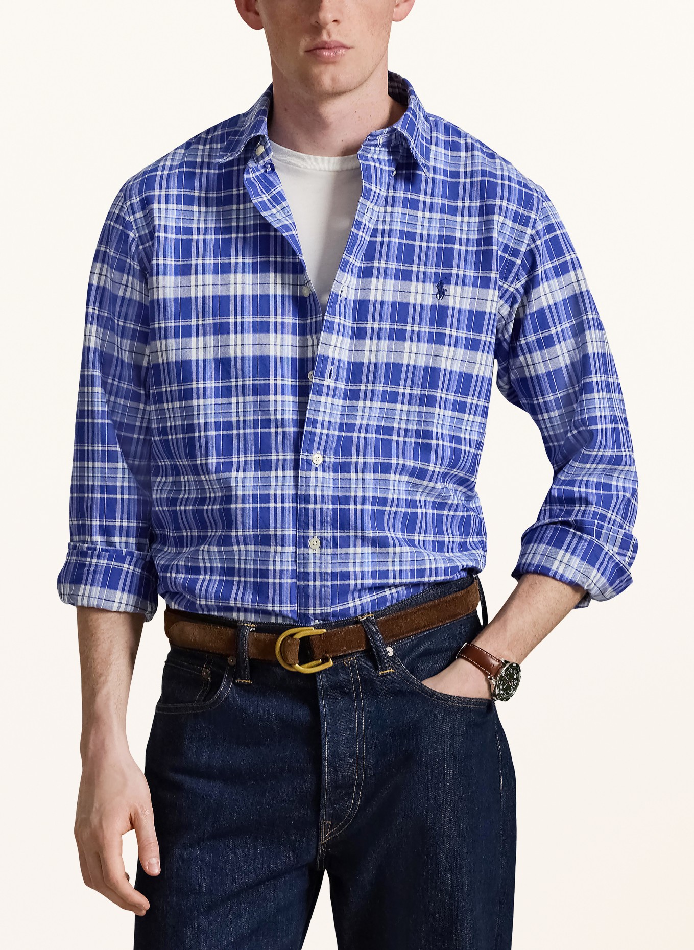 POLO RALPH LAUREN Koszula oxfordzka Custom Fit: NIEBIESKI / JASNONIEBIESKI / BIAŁY