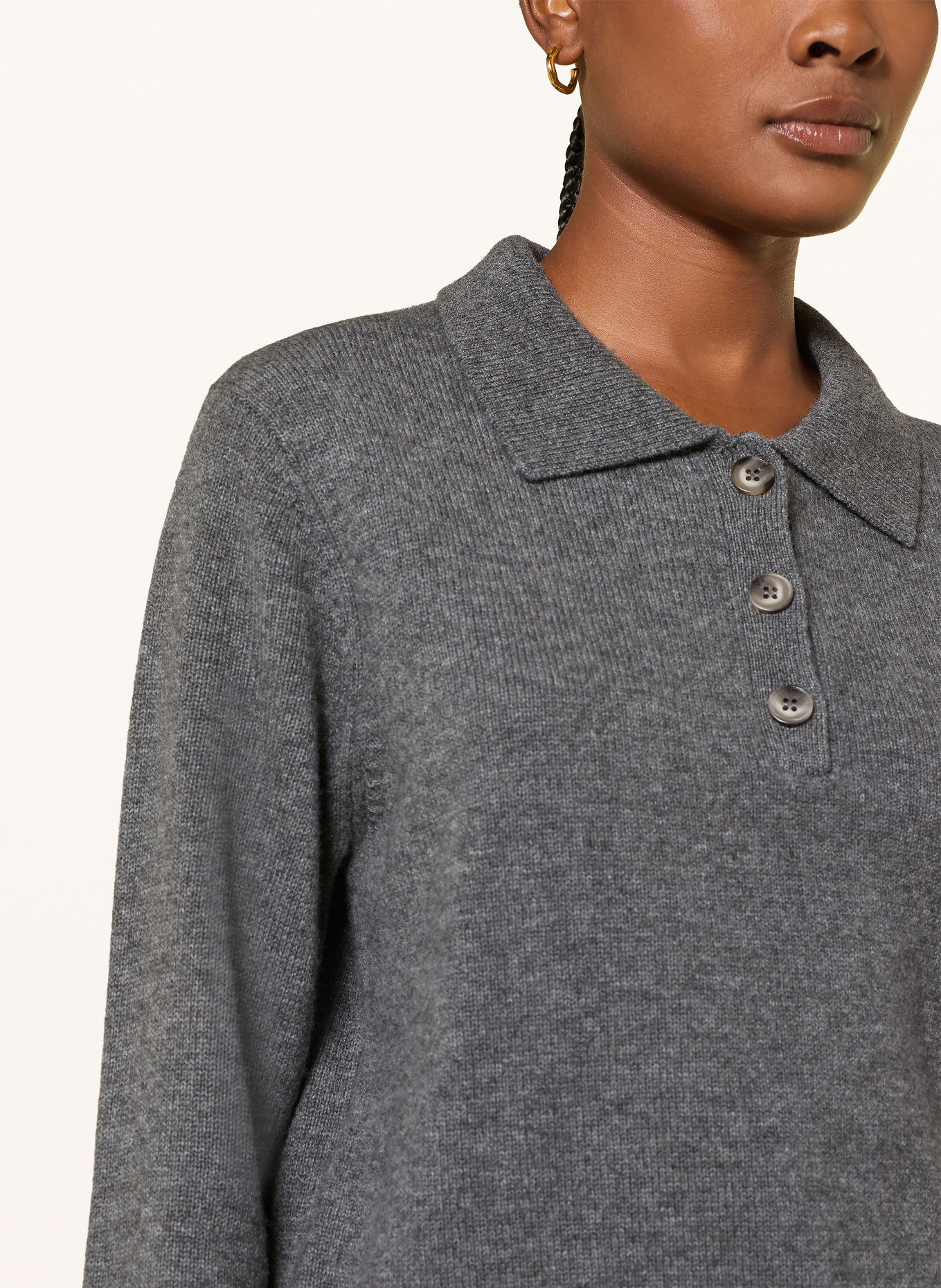 MRS & HUGS Strick-Poloshirt mit Cashmere: DUNKELGRAU