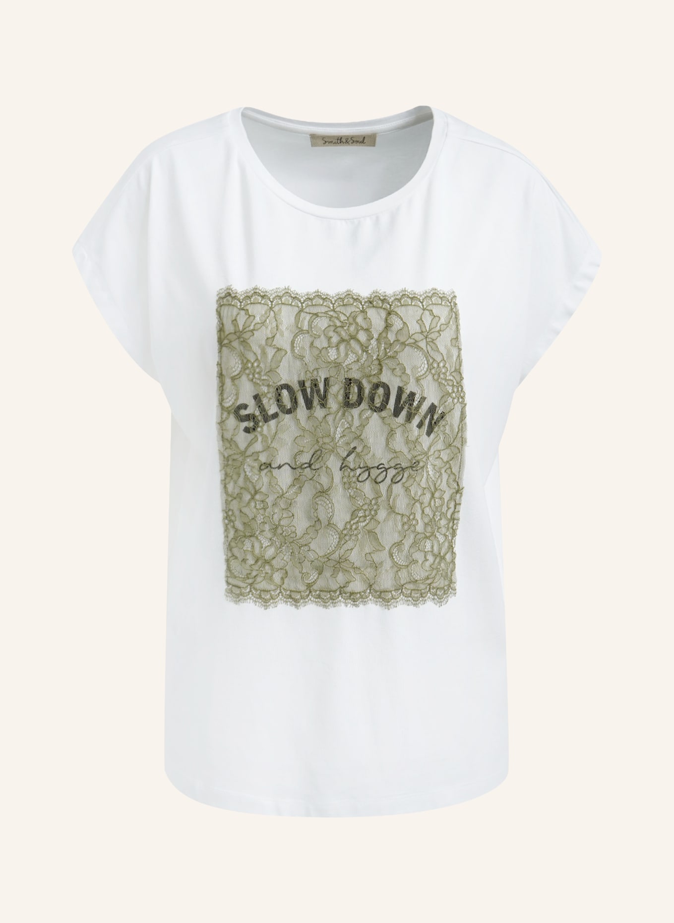 Smith & Soul T-Shirt mit Spitze: WEISS / OLIV / SCHWARZ