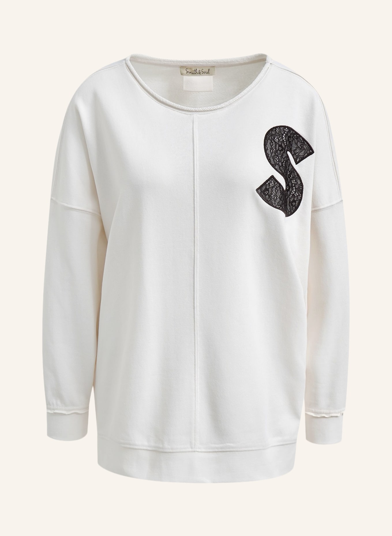 Smith & Soul Sweatshirt with lace: CREAM / DARK BROWN