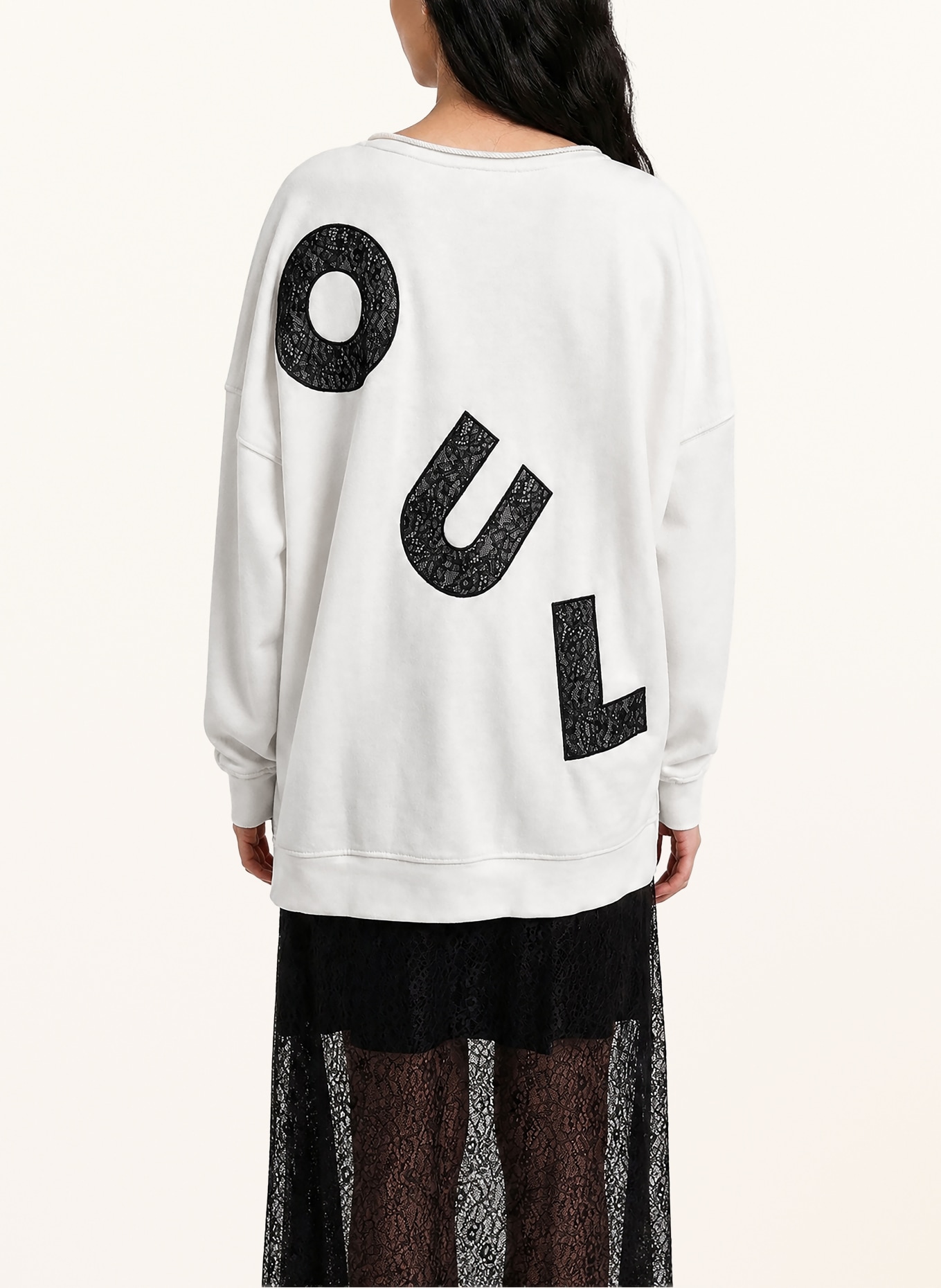 Smith & Soul Sweatshirt with lace: CREAM / DARK BROWN