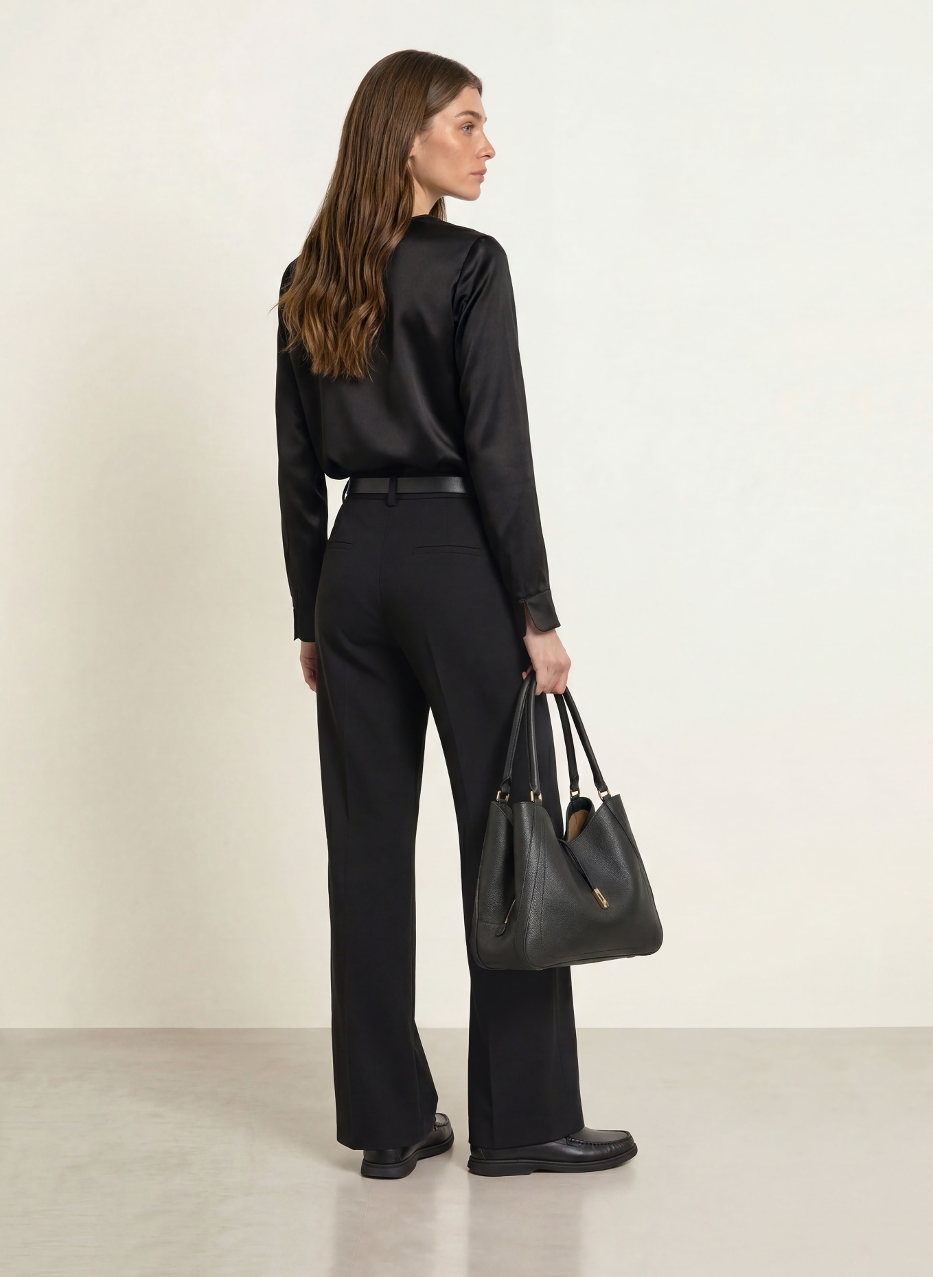 (THE MERCER) N.Y. Blouse-style shirt with silk: BLACK