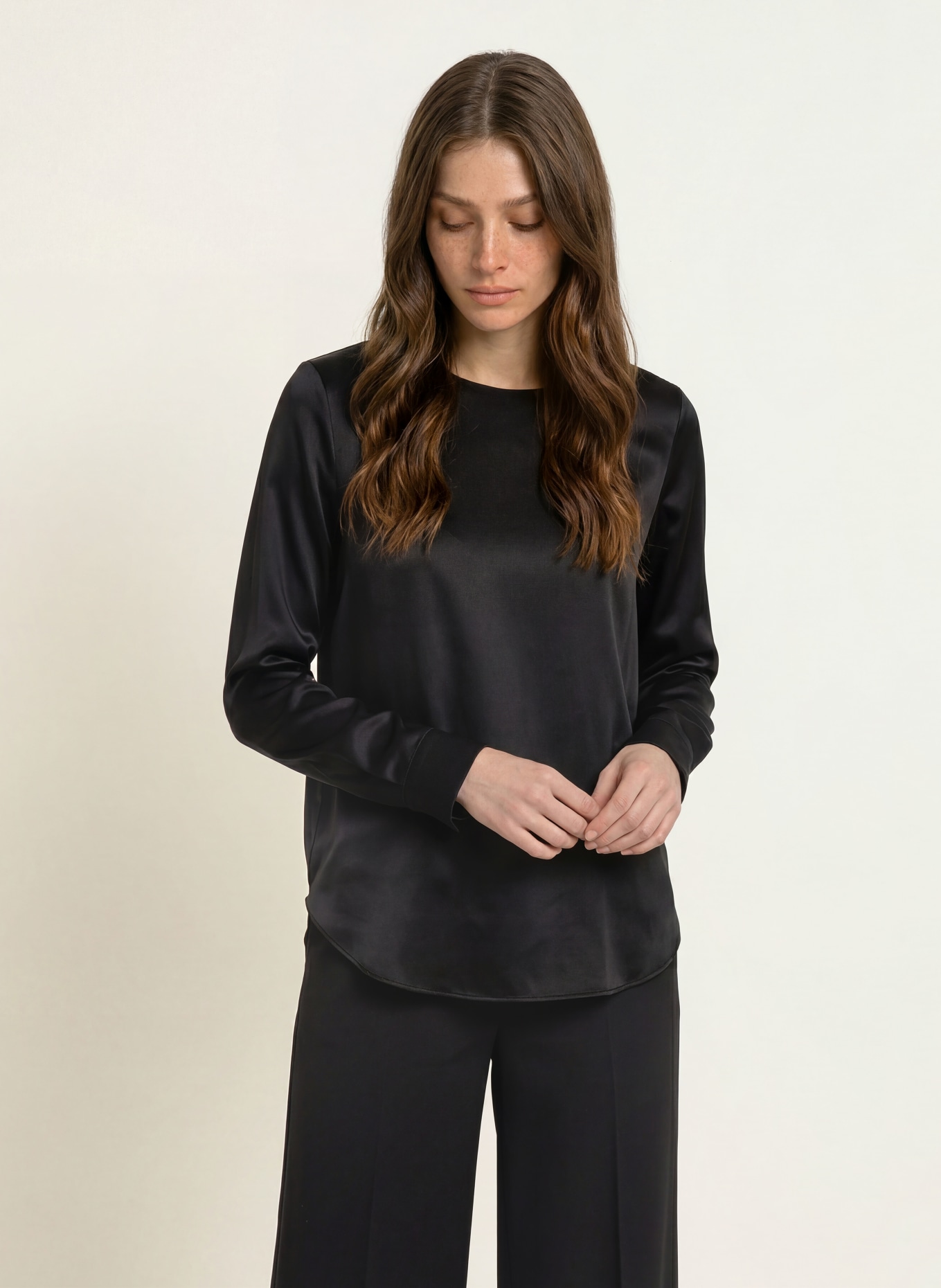 (THE MERCER) N.Y. Blouse-style shirt with silk: BLACK