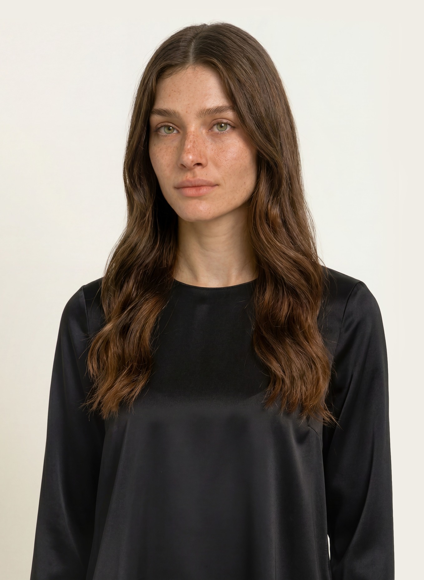 (THE MERCER) N.Y. Blouse-style shirt with silk: BLACK